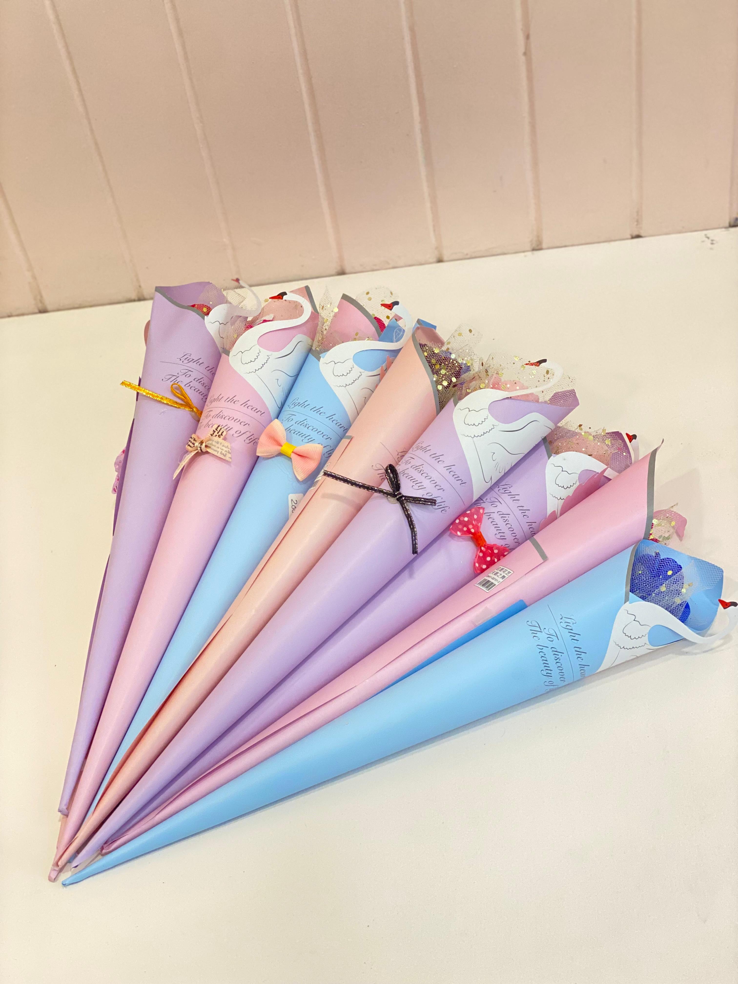 Pastel Artificial Flower Bouquet Gift Cone – Ready-Made Swan Wrap Bouquet | Aesthetic Decorative Gift Bouquet | Graduation & Birthday Gift