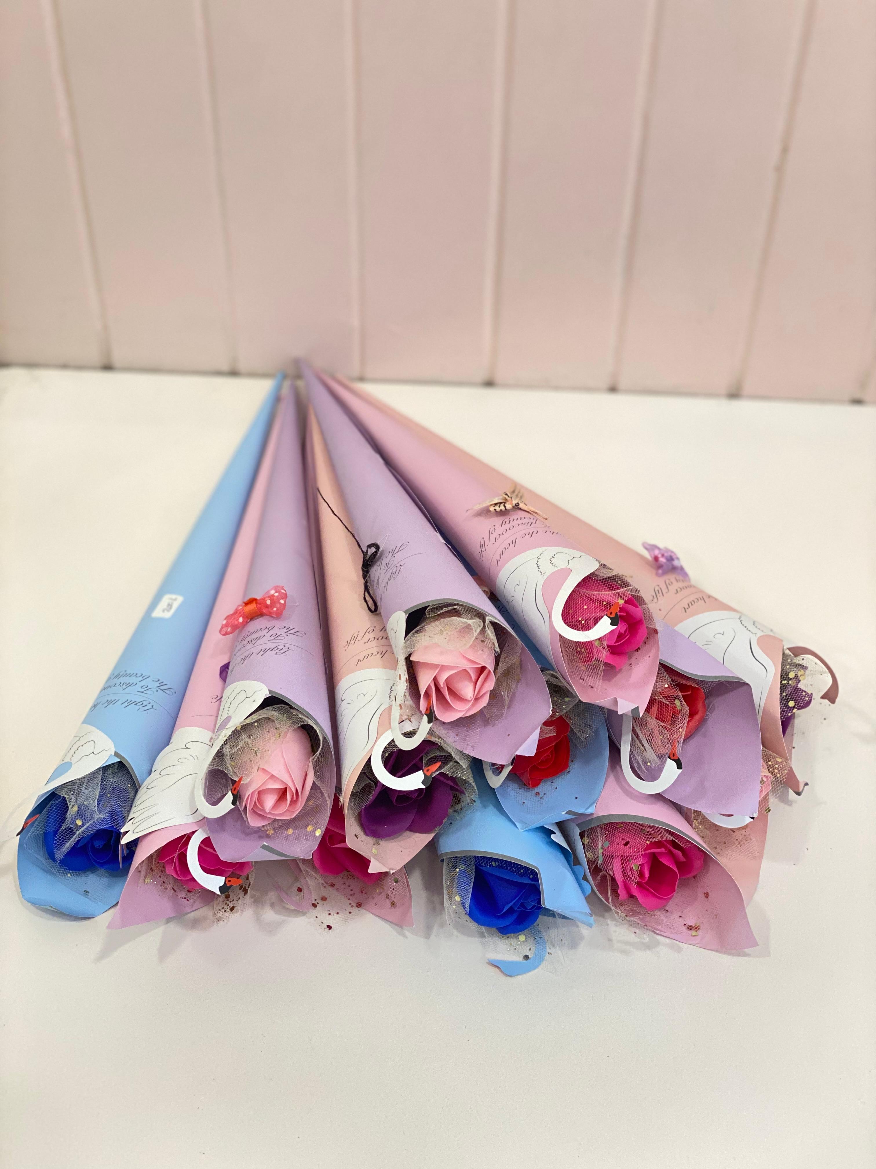 Pastel Artificial Flower Bouquet Gift Cone – Ready-Made Swan Wrap Bouquet | Aesthetic Decorative Gift Bouquet | Graduation & Birthday Gift