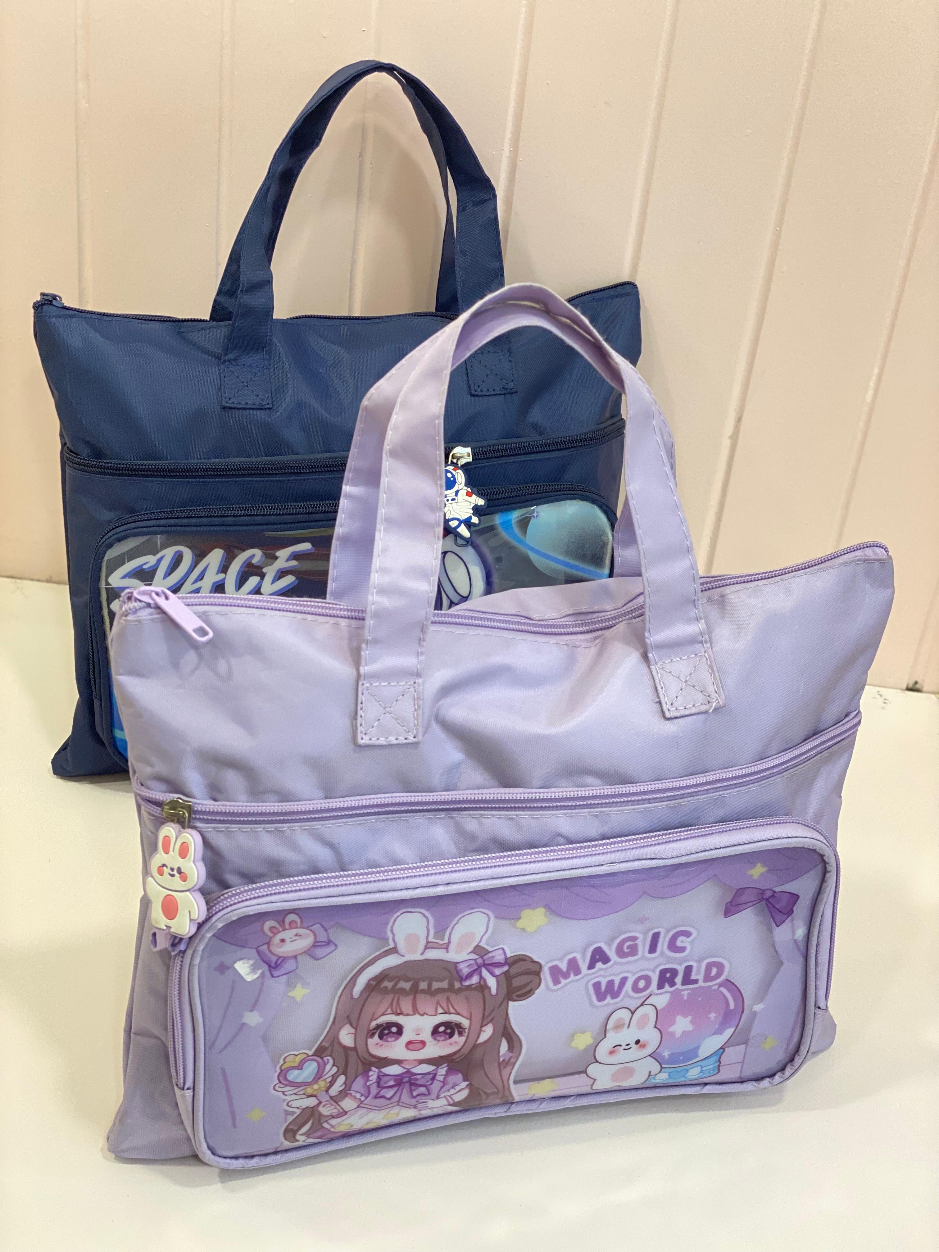Cute Cartoon Multi-Pocket Tote Bag – Kids School / Tuition / Activity Handbag
