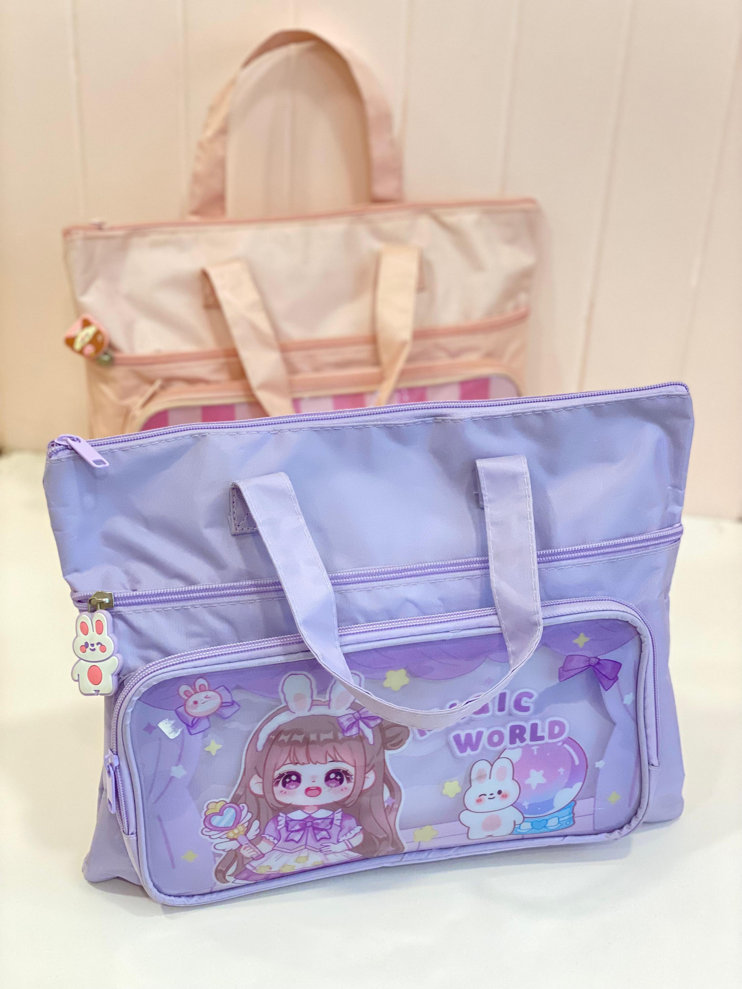 Cute Cartoon Multi-Pocket Tote Bag – Kids School / Tuition / Activity Handbag