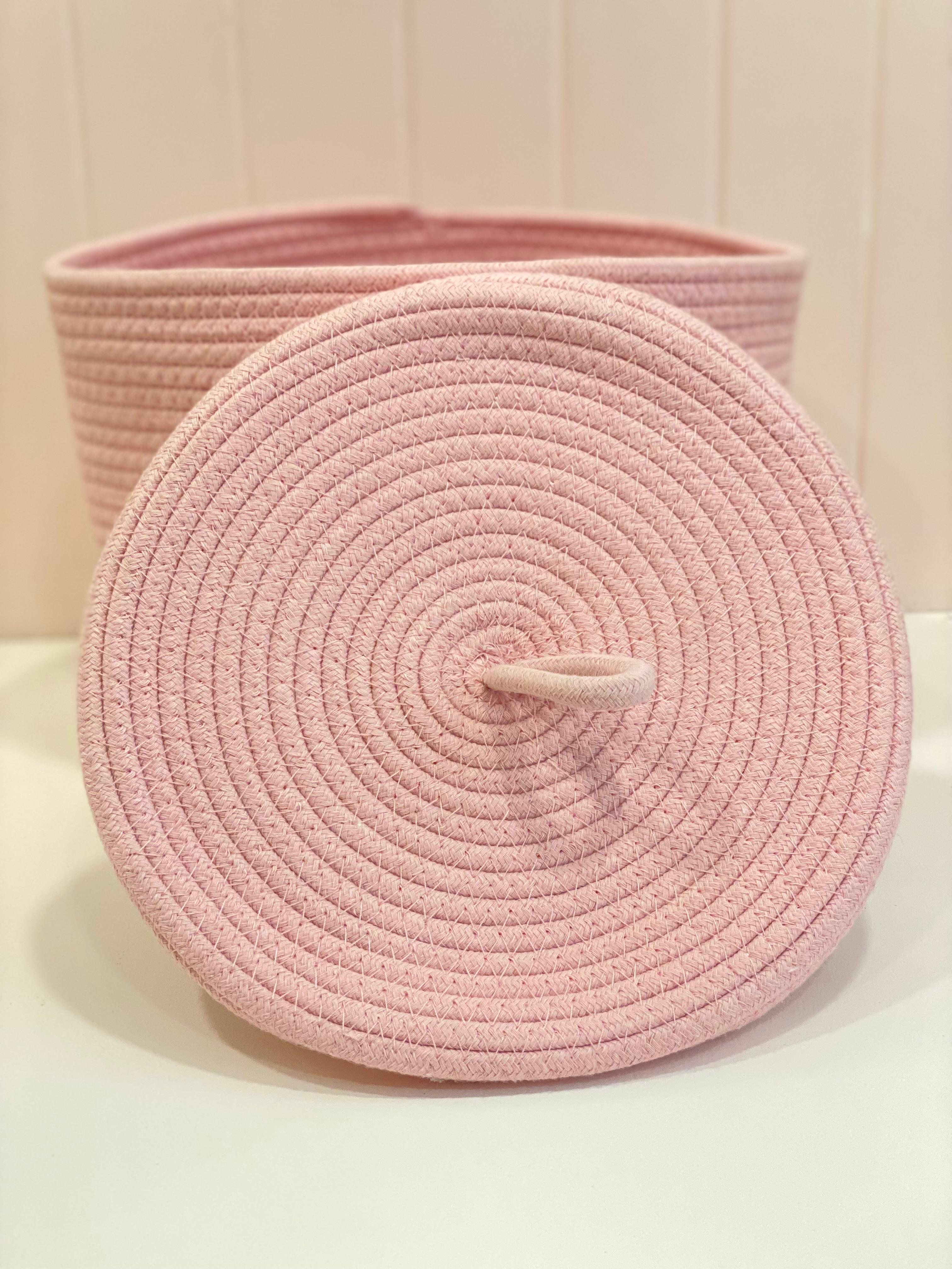 Pink Owl Rope Storage Basket with Lid – Cute Kids Toy Organizer Box with Bow