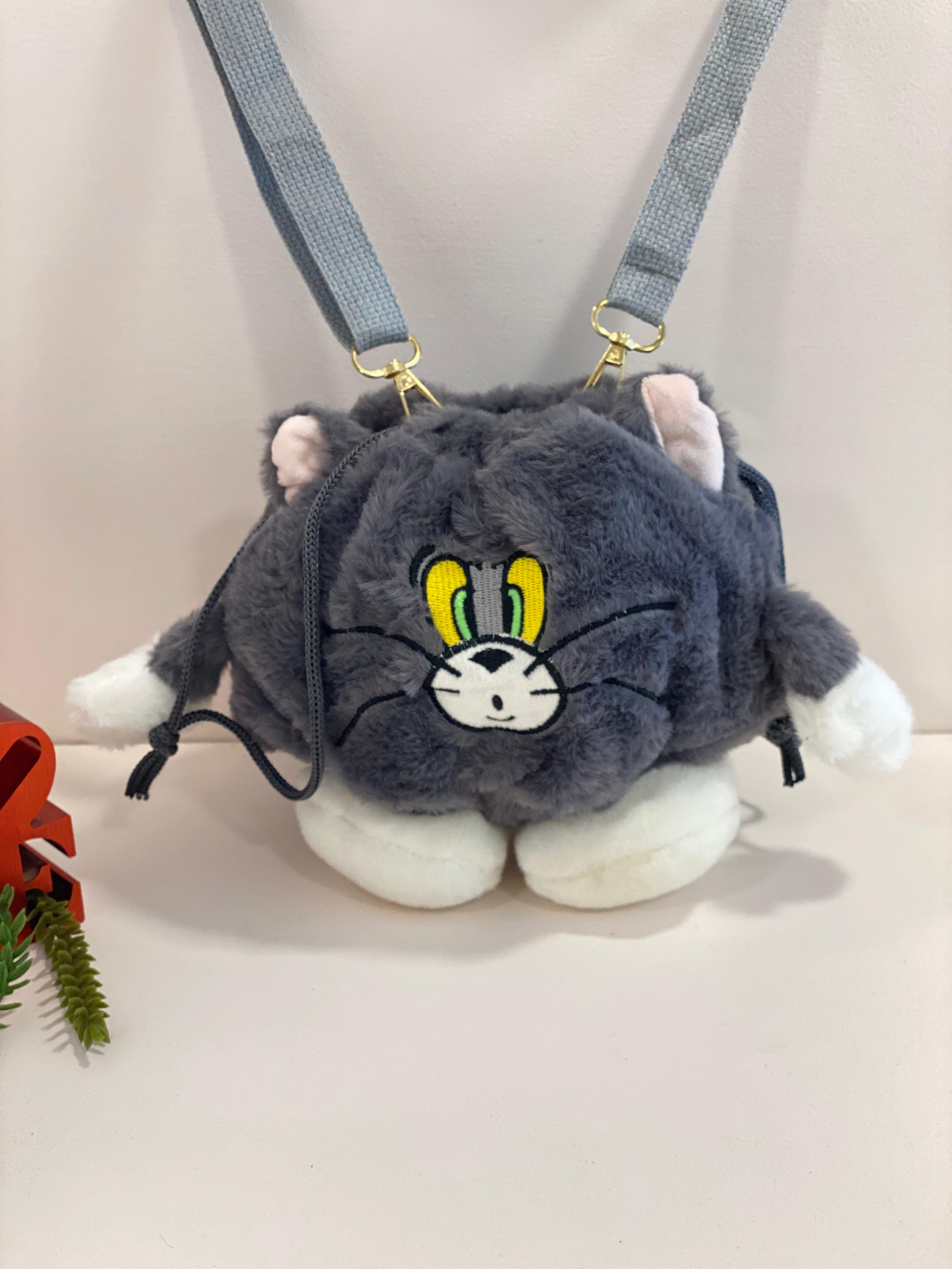 Cute Cartoon Cat Plush Crossbody Bag – Soft Kawaii Animal Drawstring Shoulder Bag for Kids & Girls