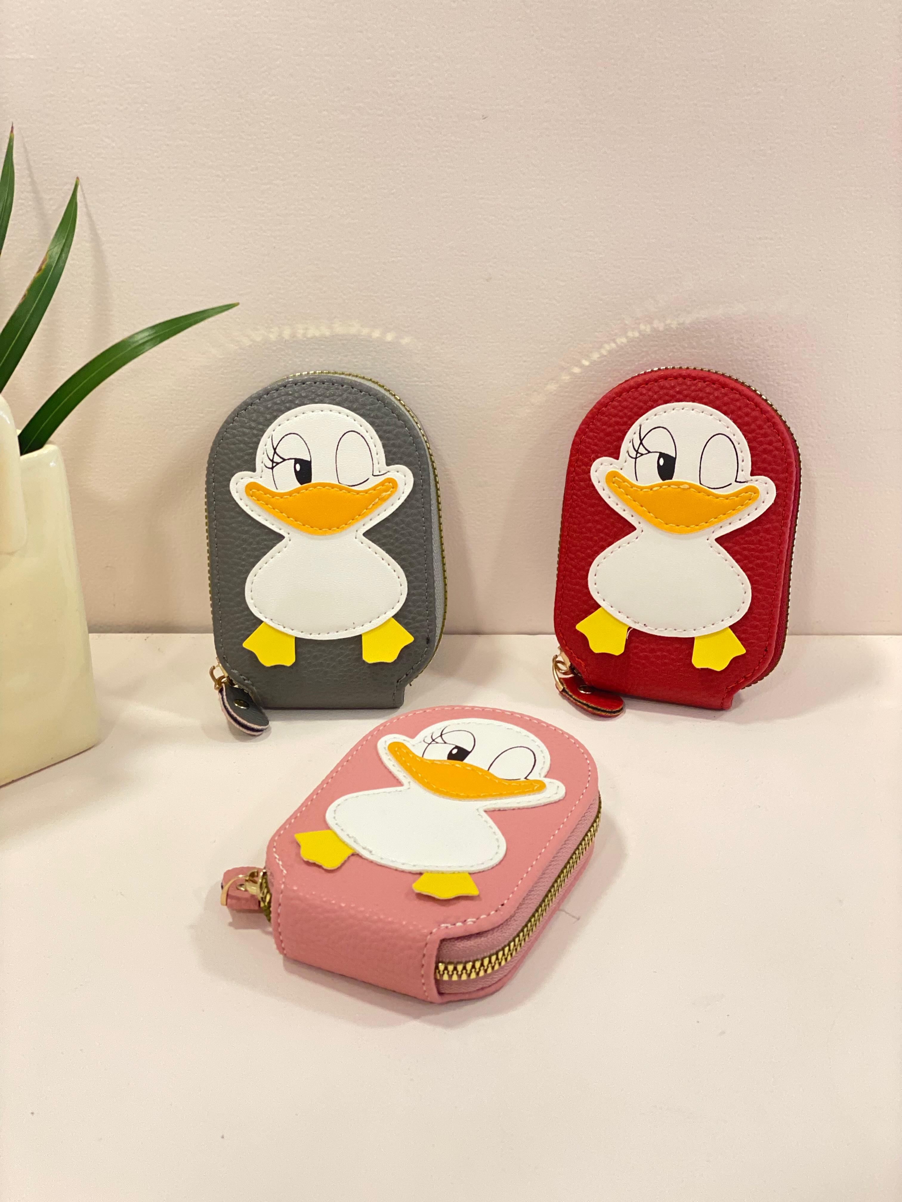 Cute Cartoon Duck Zip Card Holder Wallet – Compact Accordion Card Organizer Coin Purse