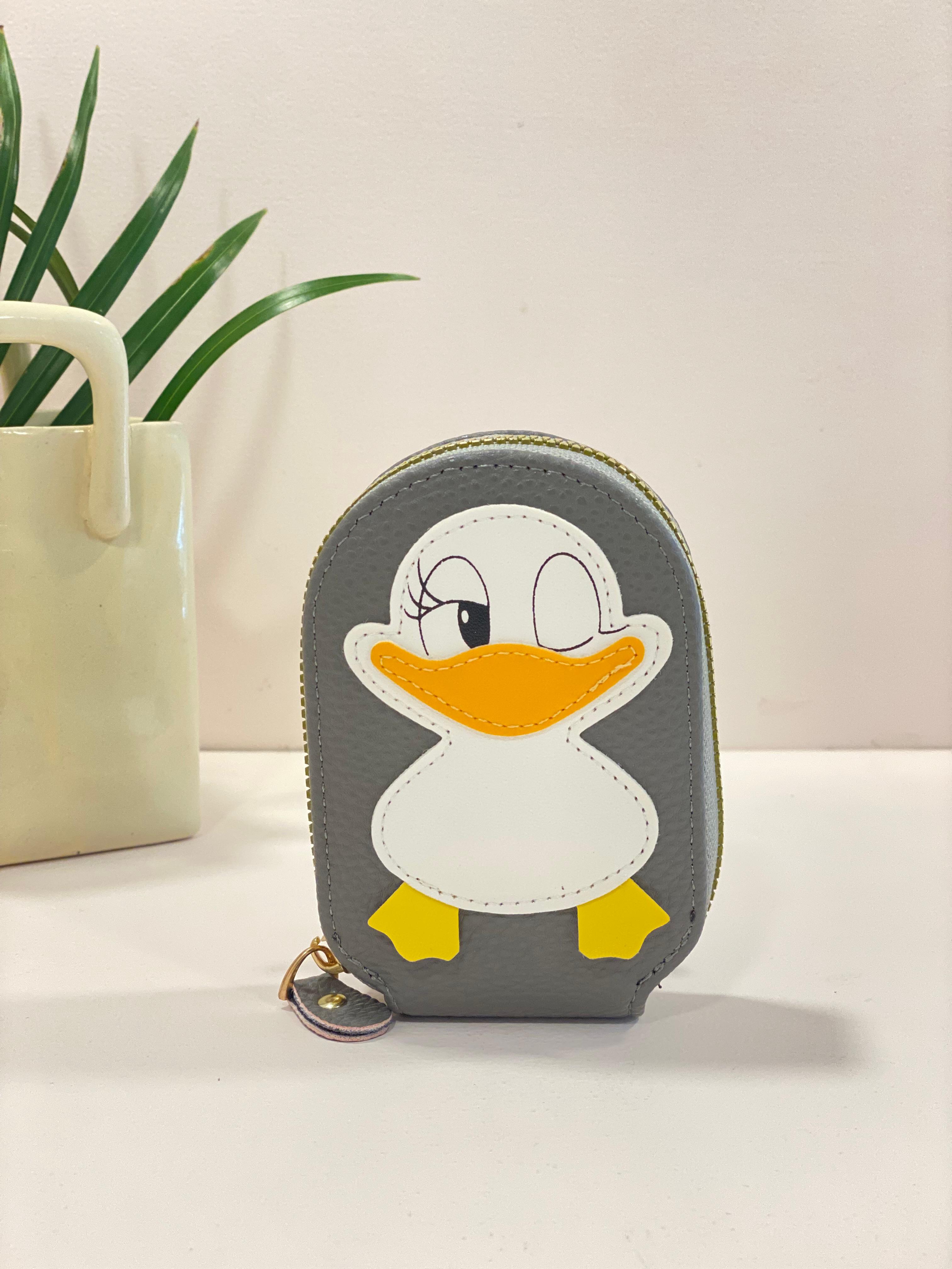 Cute Cartoon Duck Zip Card Holder Wallet – Compact Accordion Card Organizer Coin Purse