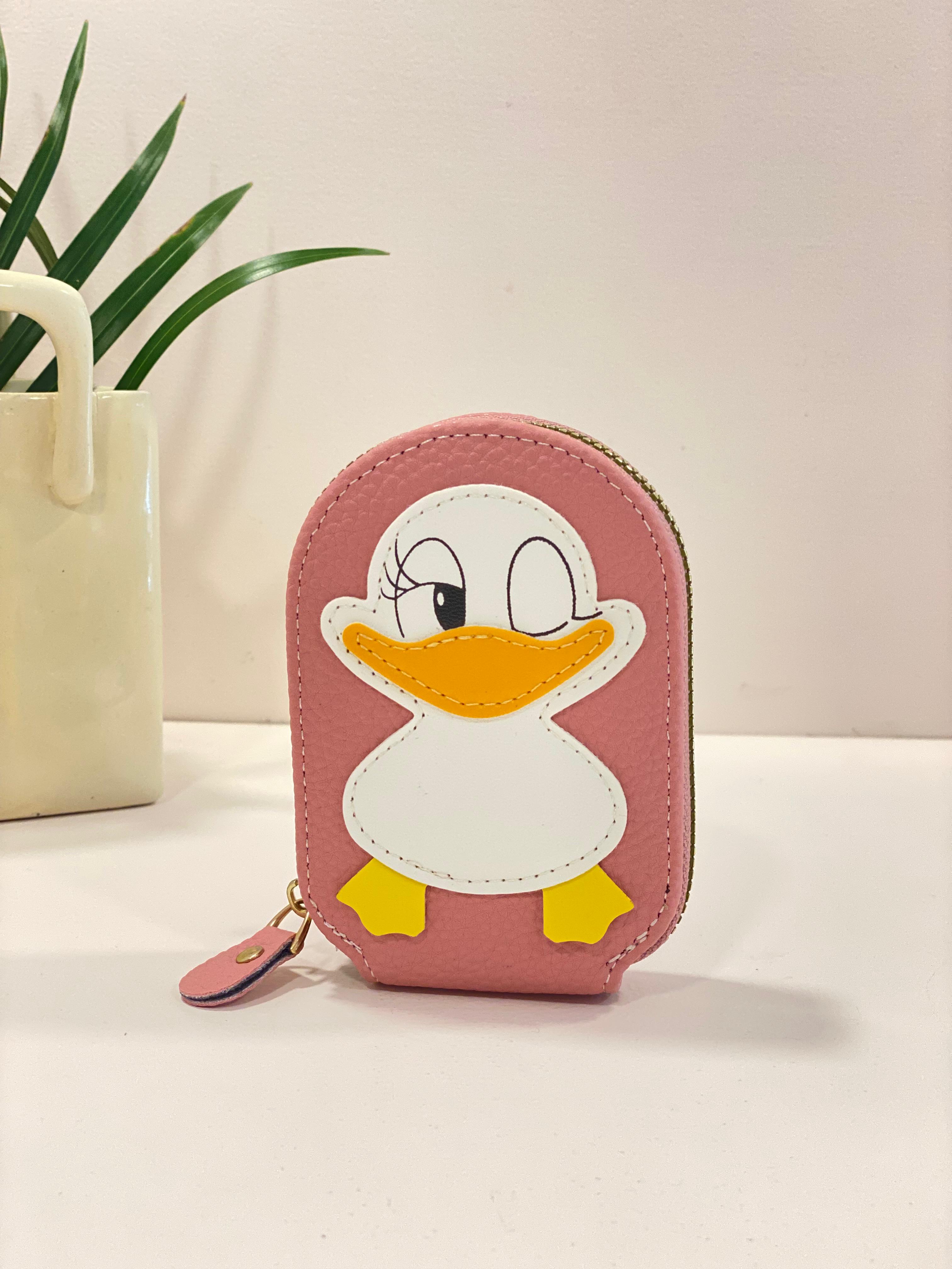 Cute Cartoon Duck Zip Card Holder Wallet – Compact Accordion Card Organizer Coin Purse
