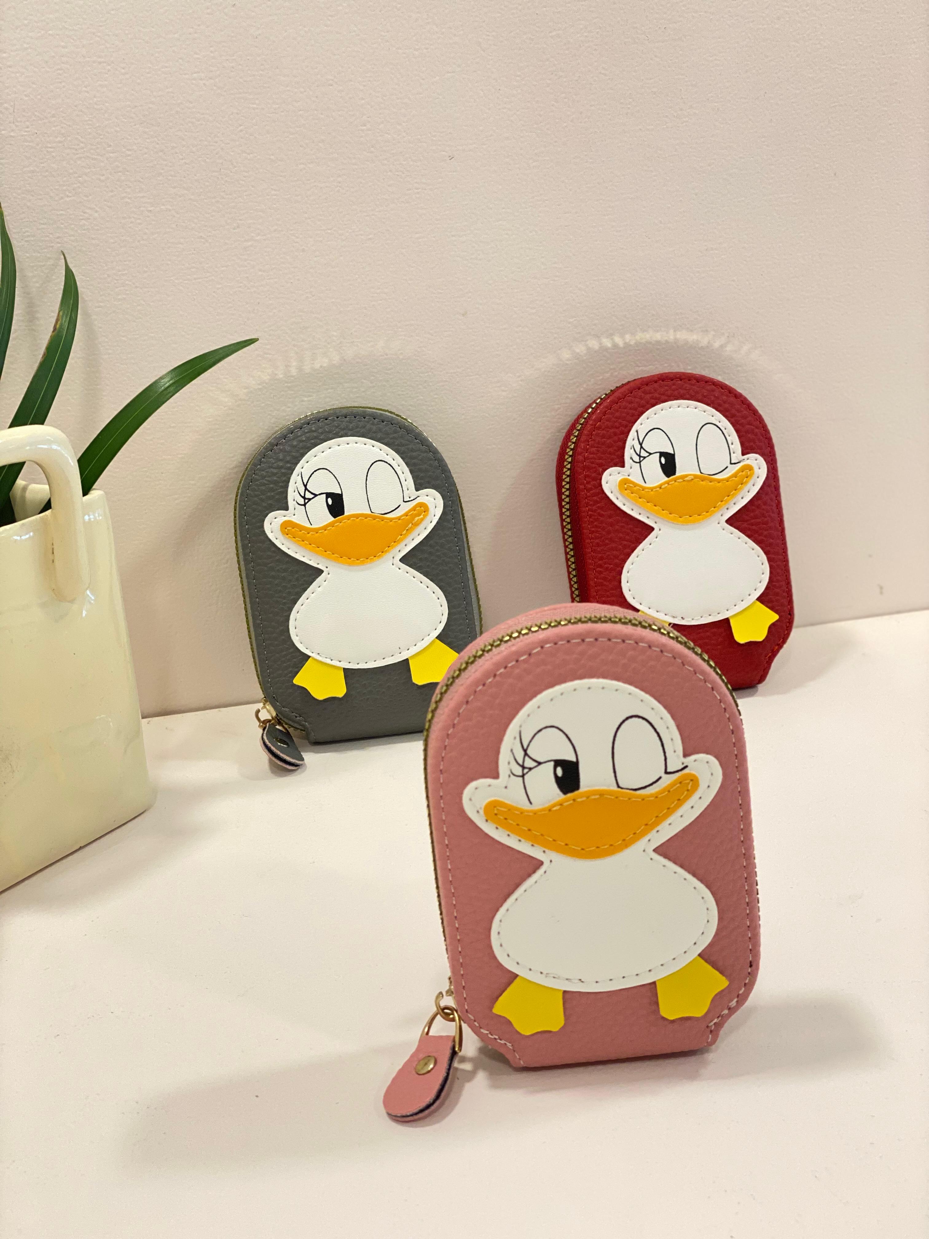 Cute Cartoon Duck Zip Card Holder Wallet – Compact Accordion Card Organizer Coin Purse
