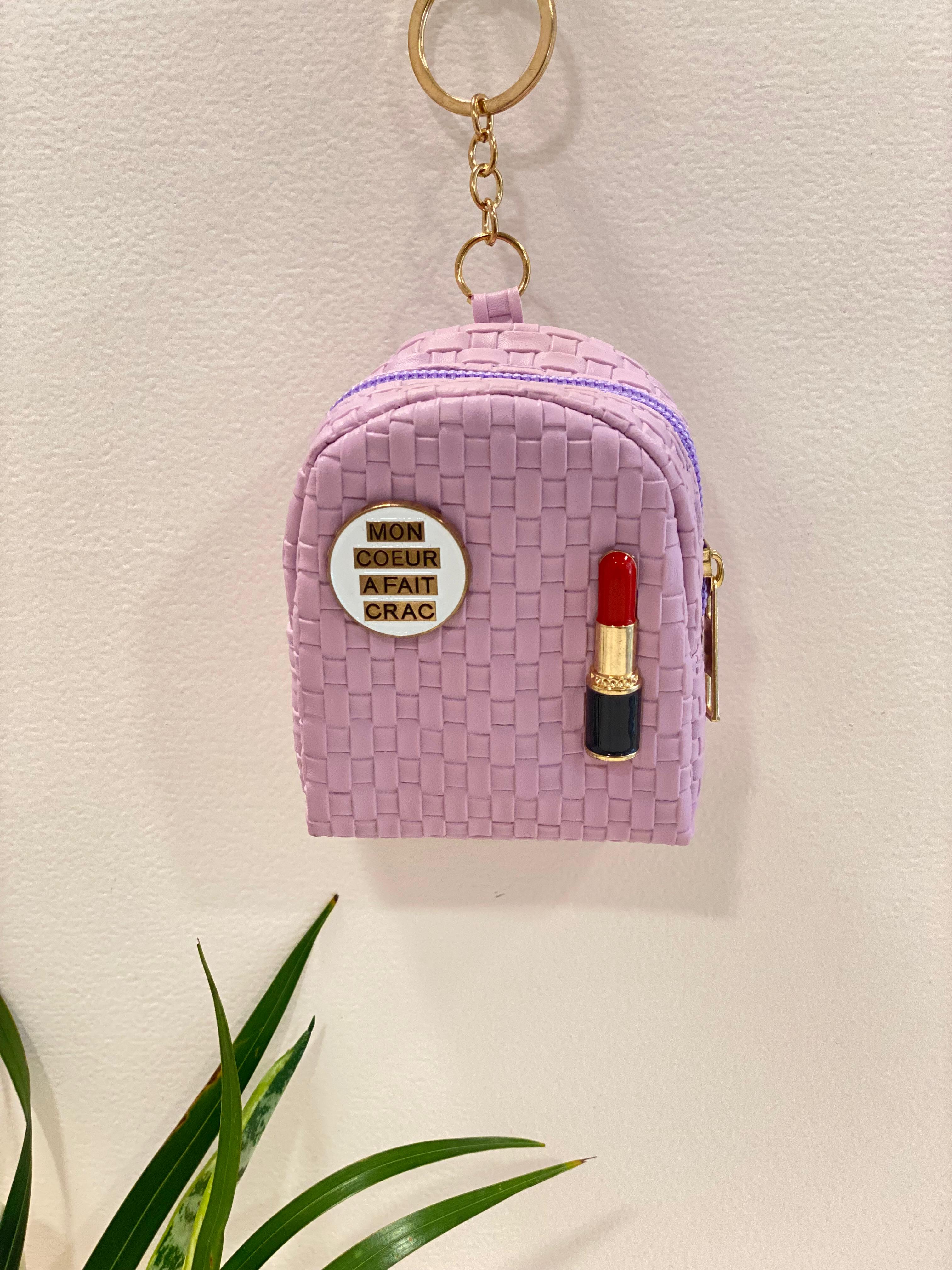 Mini Backpack Keychain Pouch – Cute Lipstick Charm Coin Purse Keyring