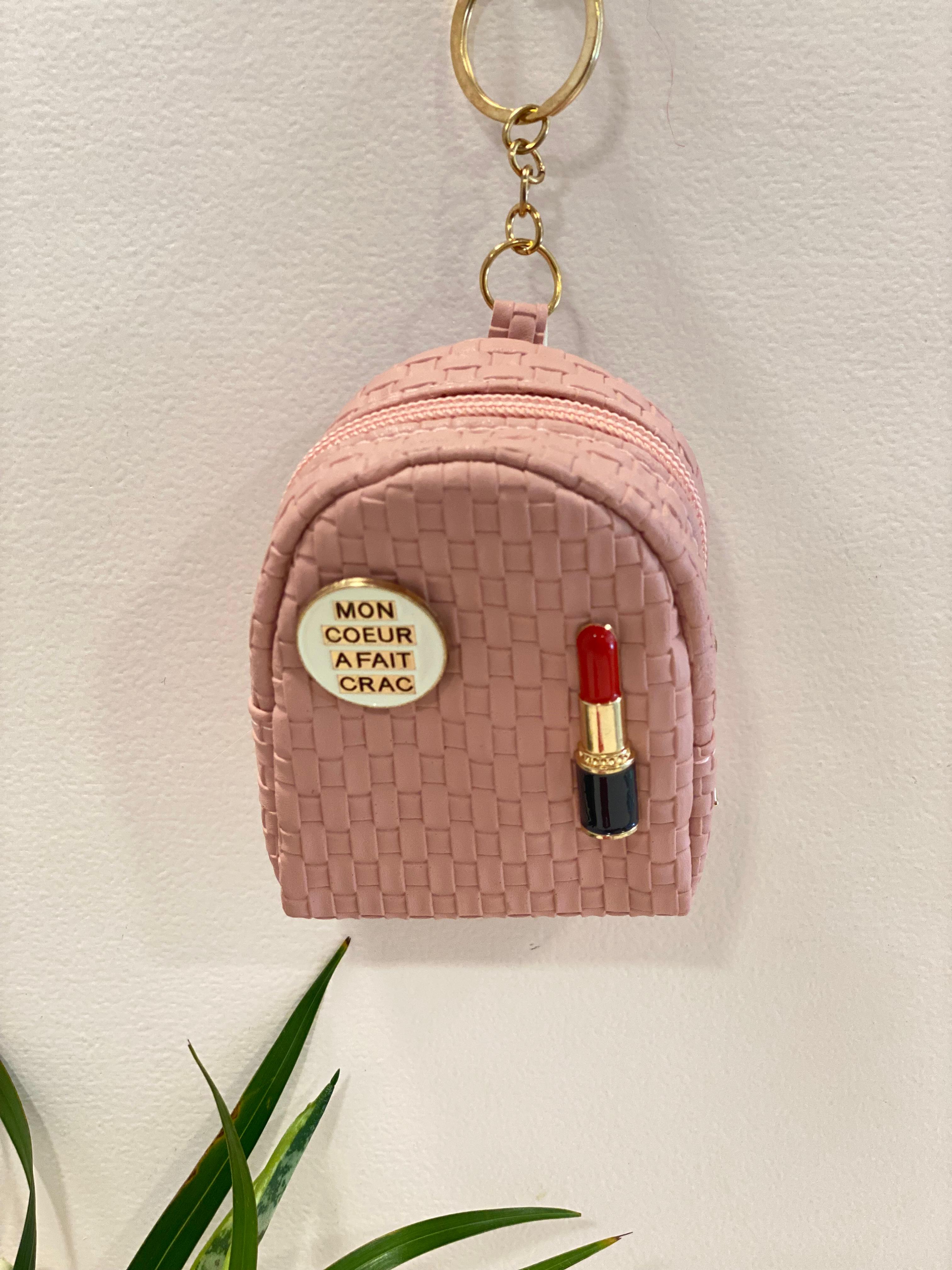Mini Backpack Keychain Pouch – Cute Lipstick Charm Coin Purse Keyring
