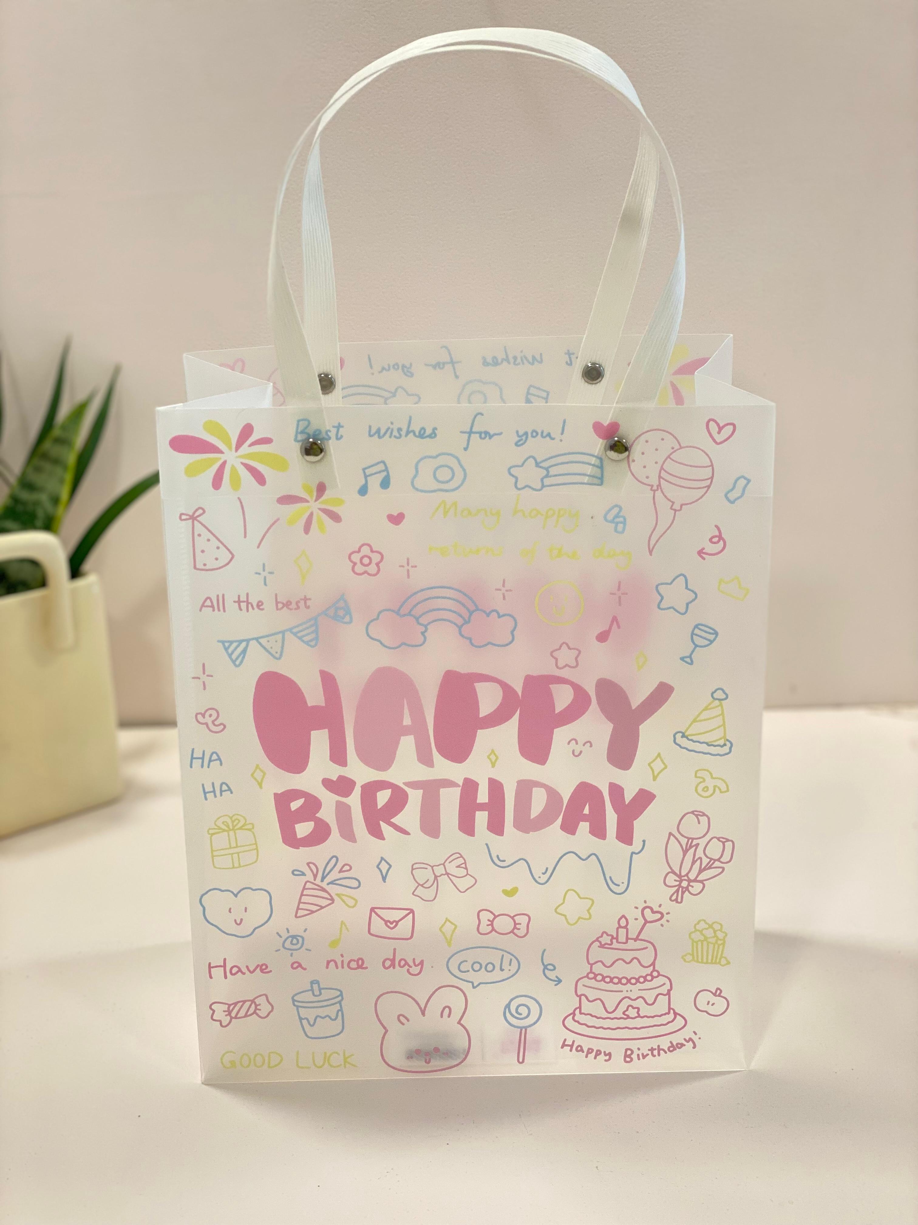 Cute Happy Birthday Gift Bag – Reusable Frosted Party Gift Tote with Handles | Aesthetic Birthday Return Gift Bag