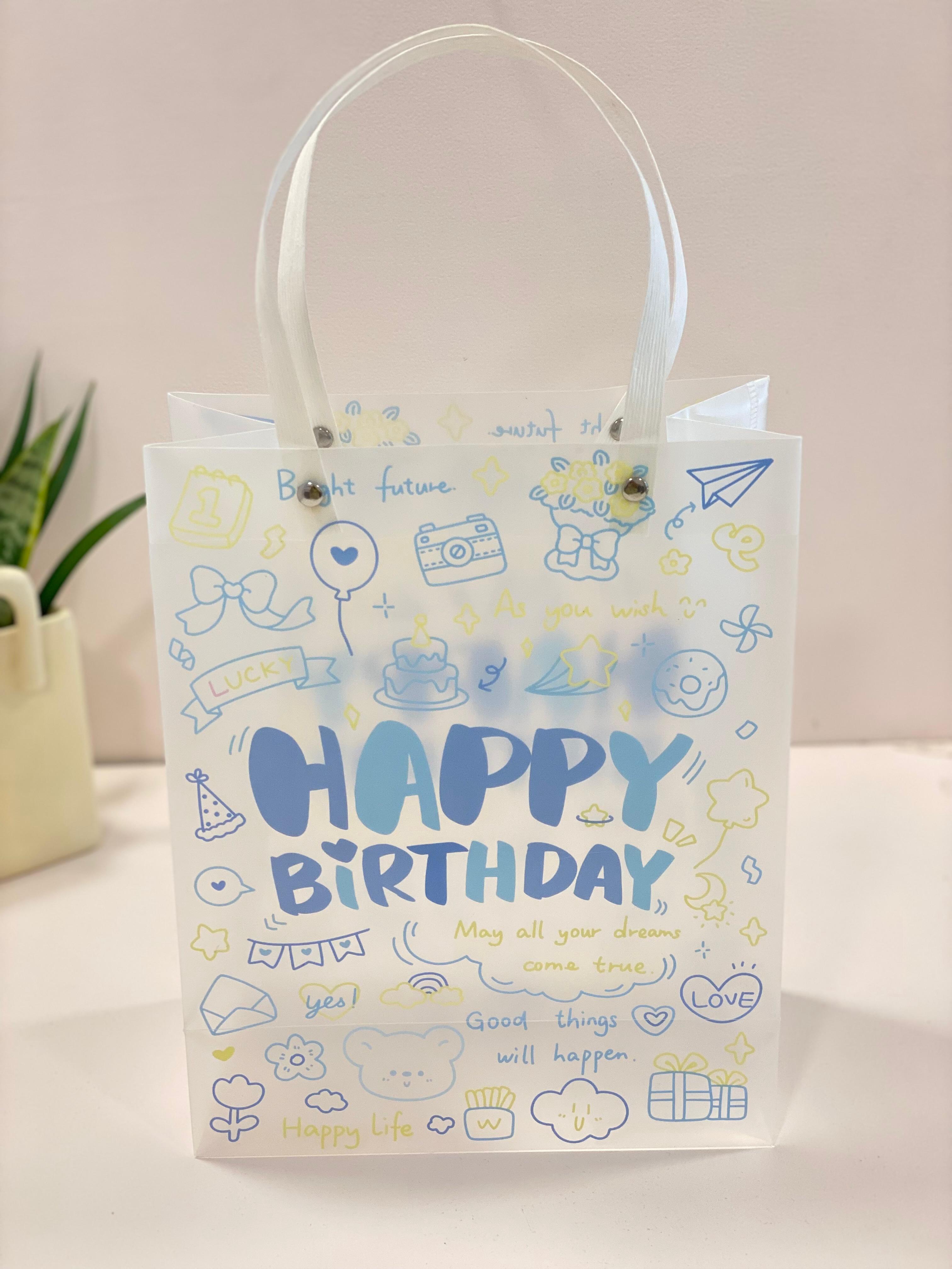 Cute Happy Birthday Gift Bag – Reusable Frosted Party Gift Tote with Handles | Aesthetic Birthday Return Gift Bag