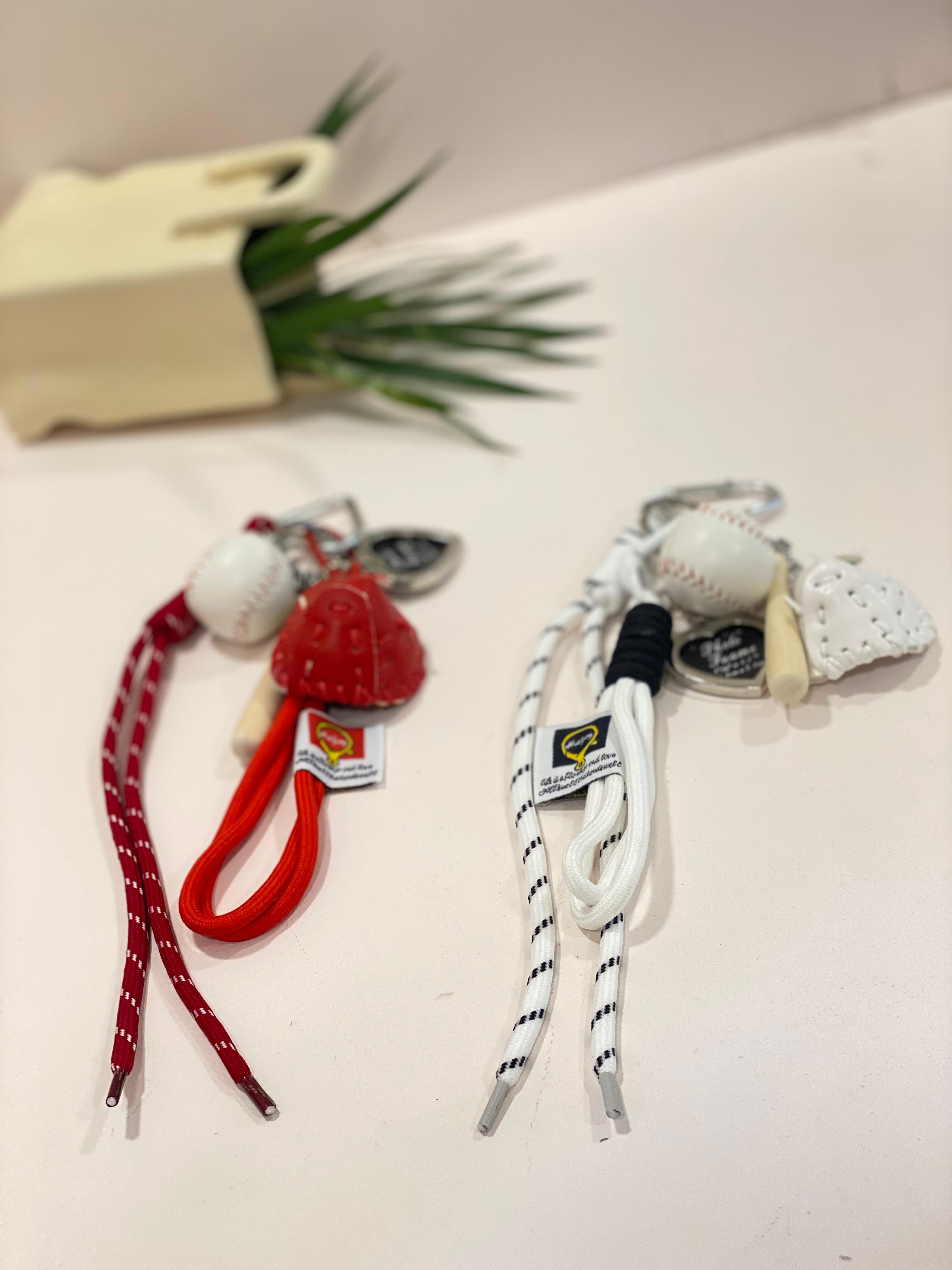 Baseball Sports Keychain Charm – Bat, Ball & Glove Bag Charm with Heart Clip & Rope Strap