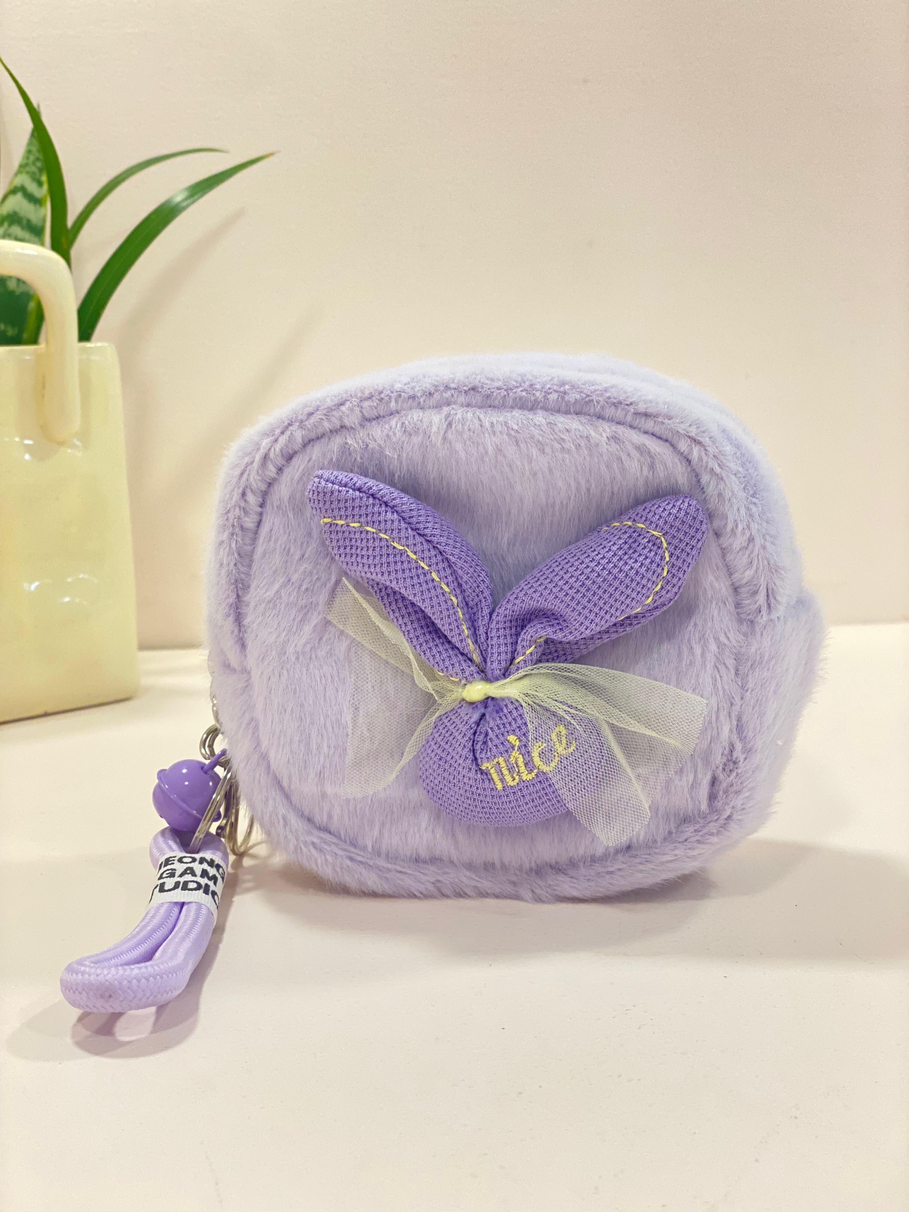 Cute Bunny Plush Mini Pouch Keychain – Kawaii Fur Coin Purse with Wrist Strap | Small Zipper Pouch