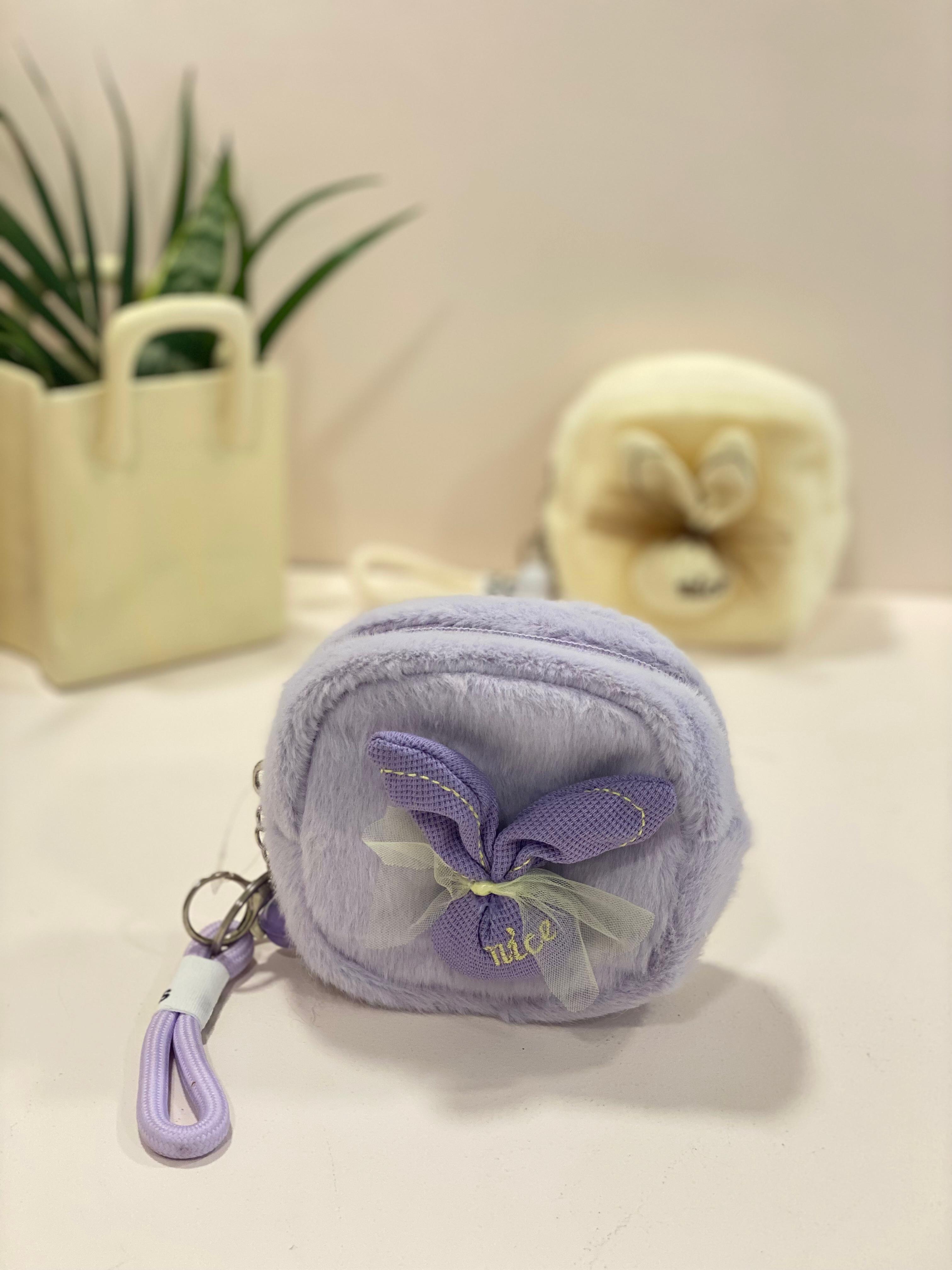 Cute Bunny Plush Mini Pouch Keychain – Kawaii Fur Coin Purse with Wrist Strap | Small Zipper Pouch