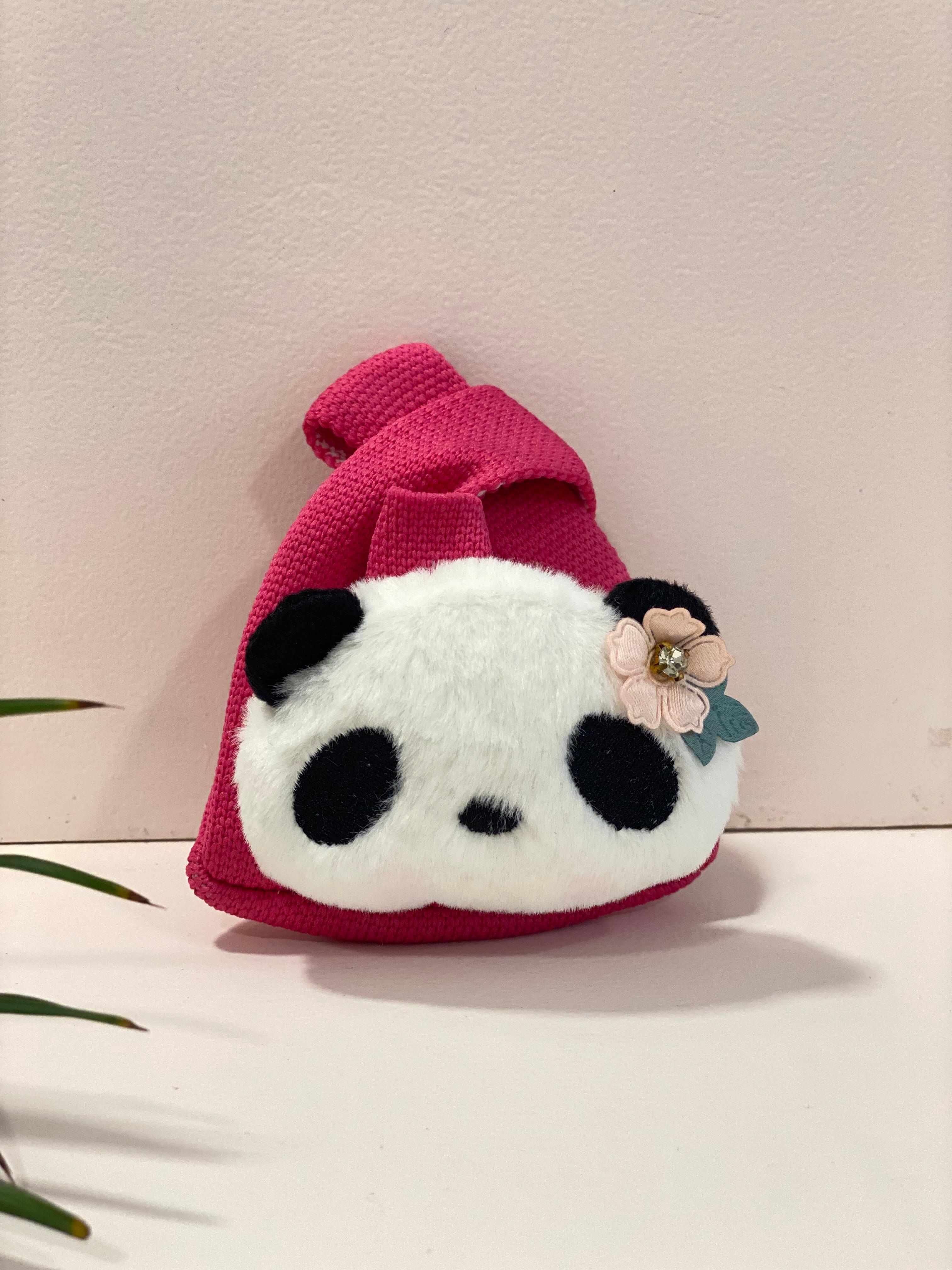 Cute Mini Tote Pouch Keychain – Kawaii Knitted Tiny Bag Coin Purse with Fruit & Panda Designs