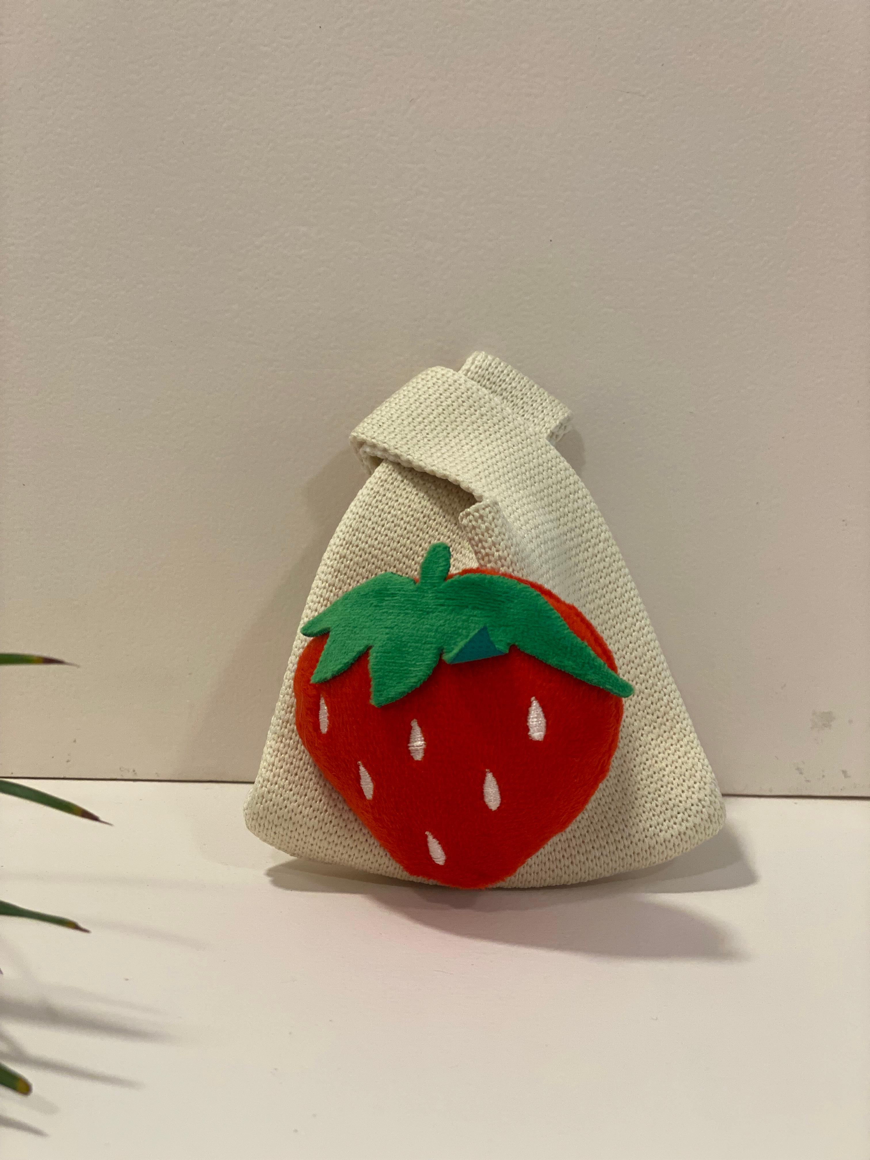 Cute Mini Tote Pouch Keychain – Kawaii Knitted Tiny Bag Coin Purse with Fruit & Panda Designs