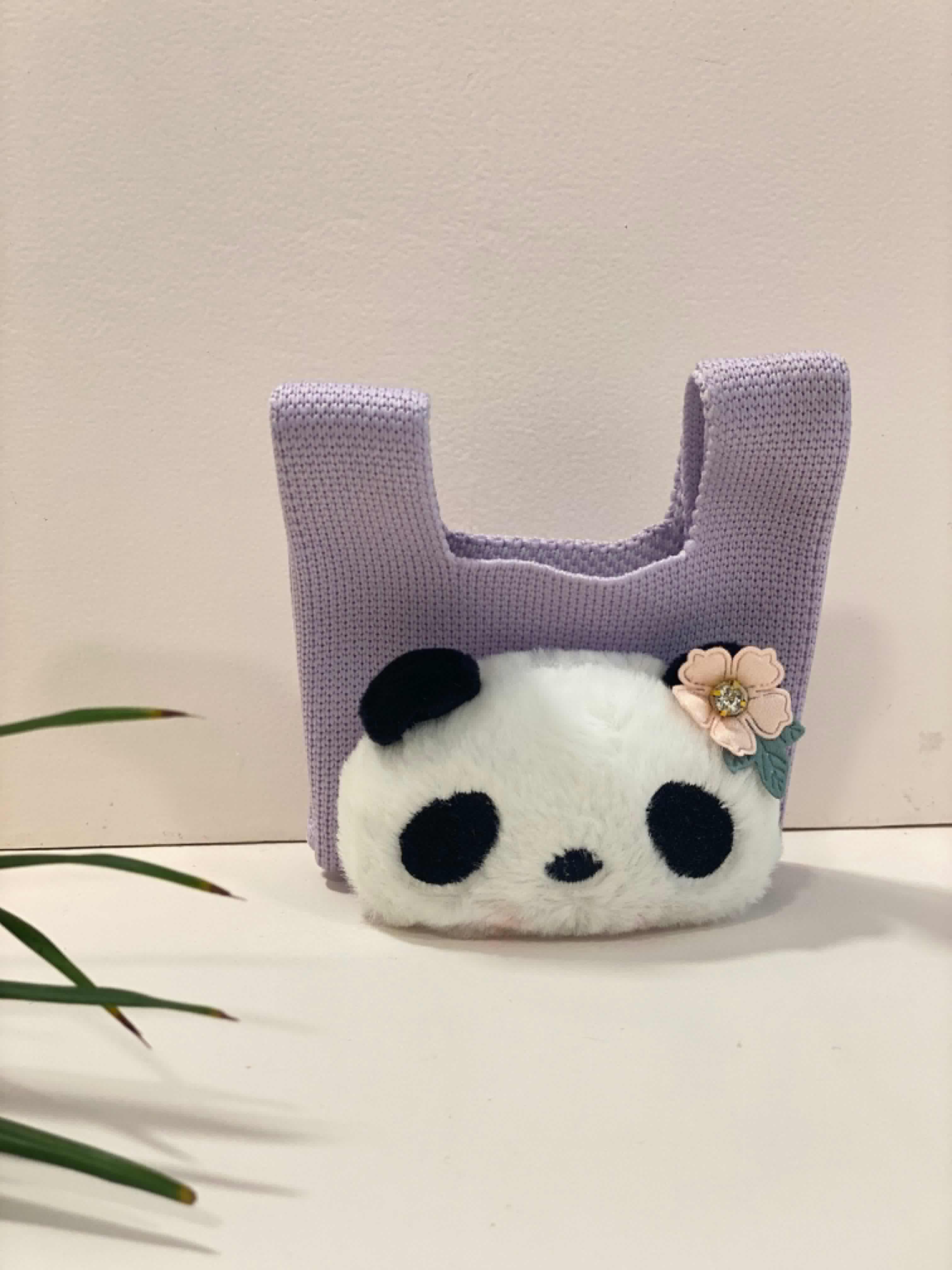 Cute Mini Tote Pouch Keychain – Kawaii Knitted Tiny Bag Coin Purse with Fruit & Panda Designs