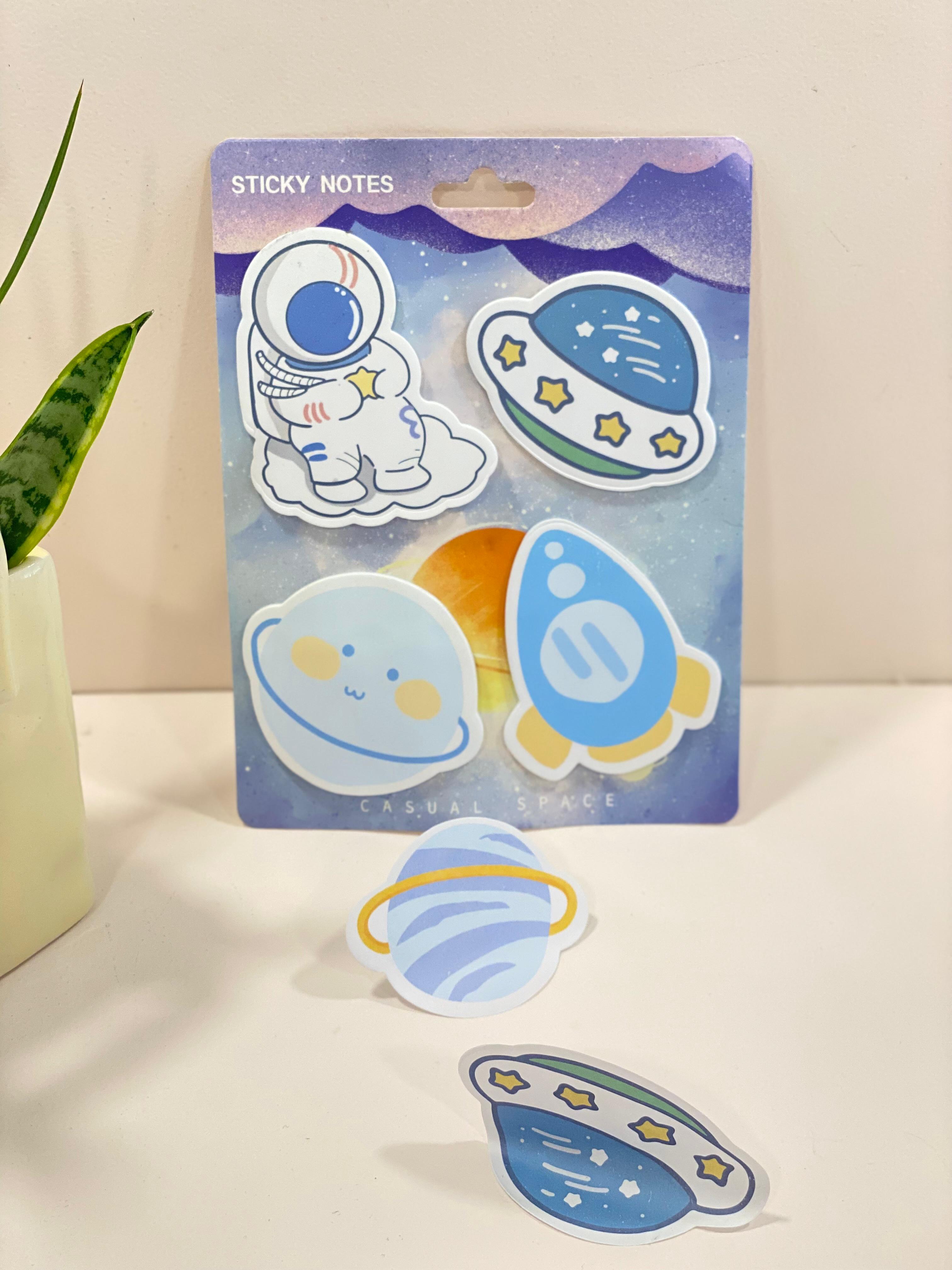 Cute Space Sticky Notes Set – Astronaut, Rocket & Planet Kawaii Memo Pads for School, Office & Study