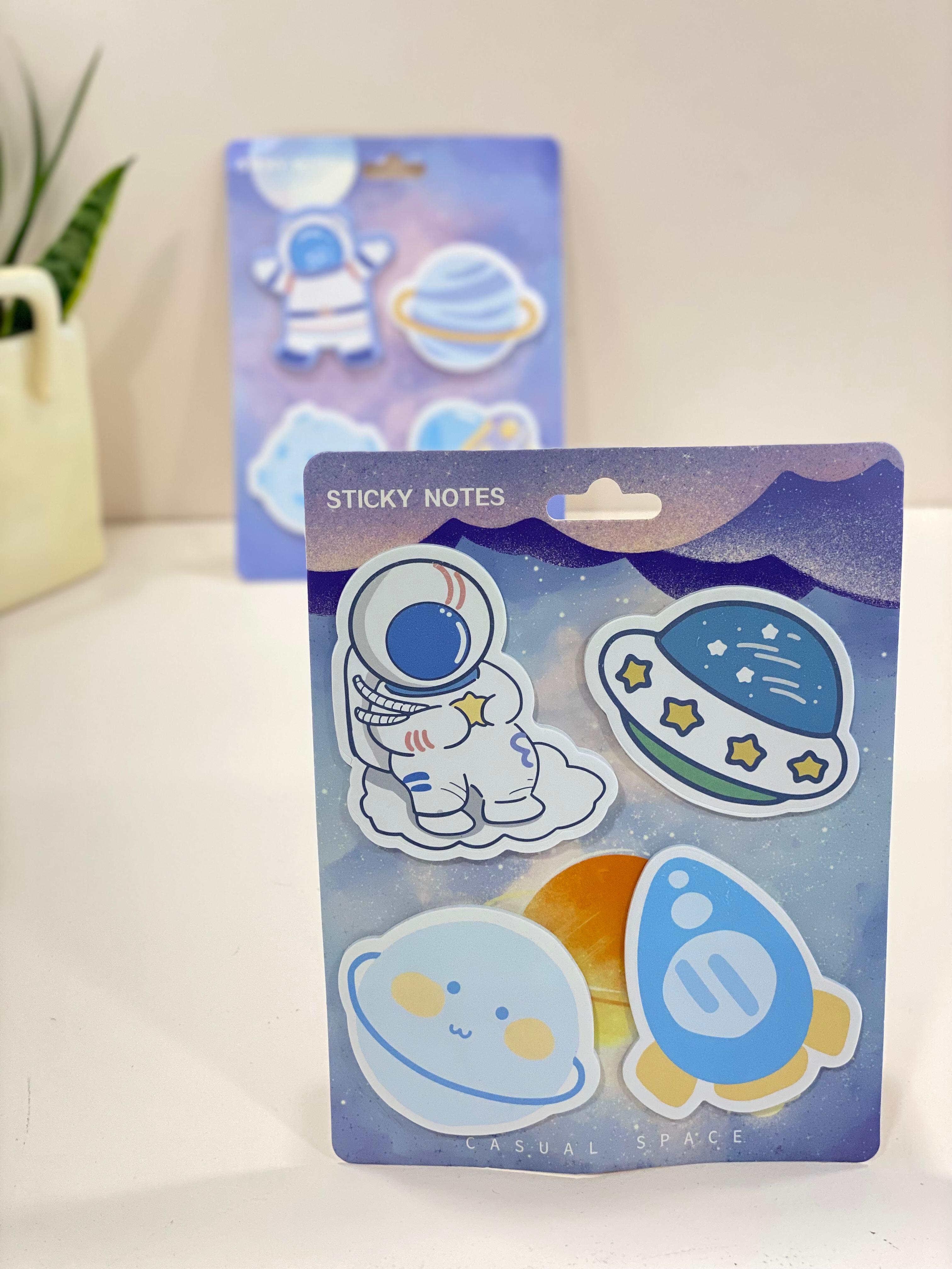 Cute Space Sticky Notes Set – Astronaut, Rocket & Planet Kawaii Memo Pads for School, Office & Study