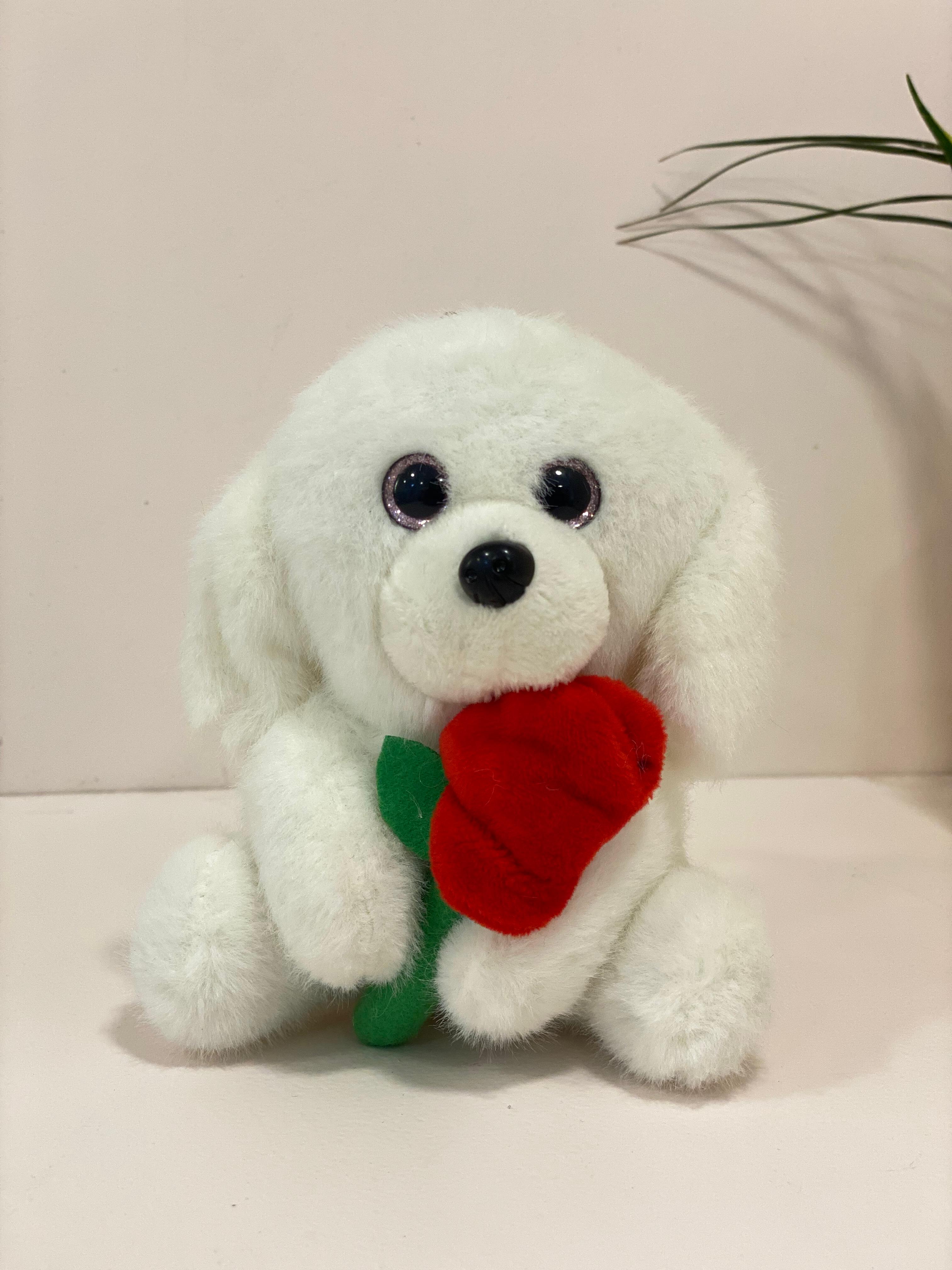 Rose-Bearing Puppy Plush Bag Charm & Keychain