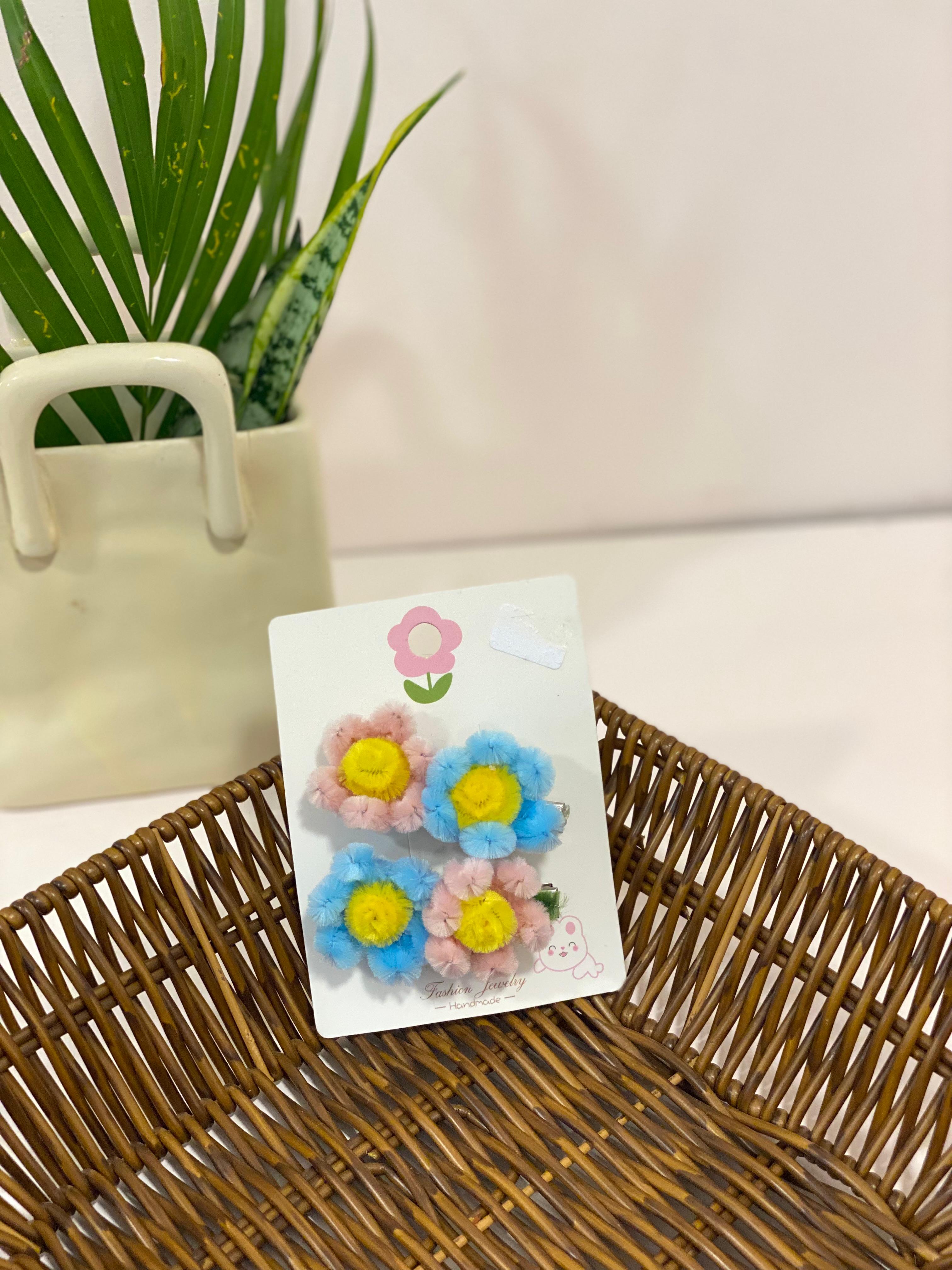 Chenille Twin-Flora Fuzzy Hair Clip Set