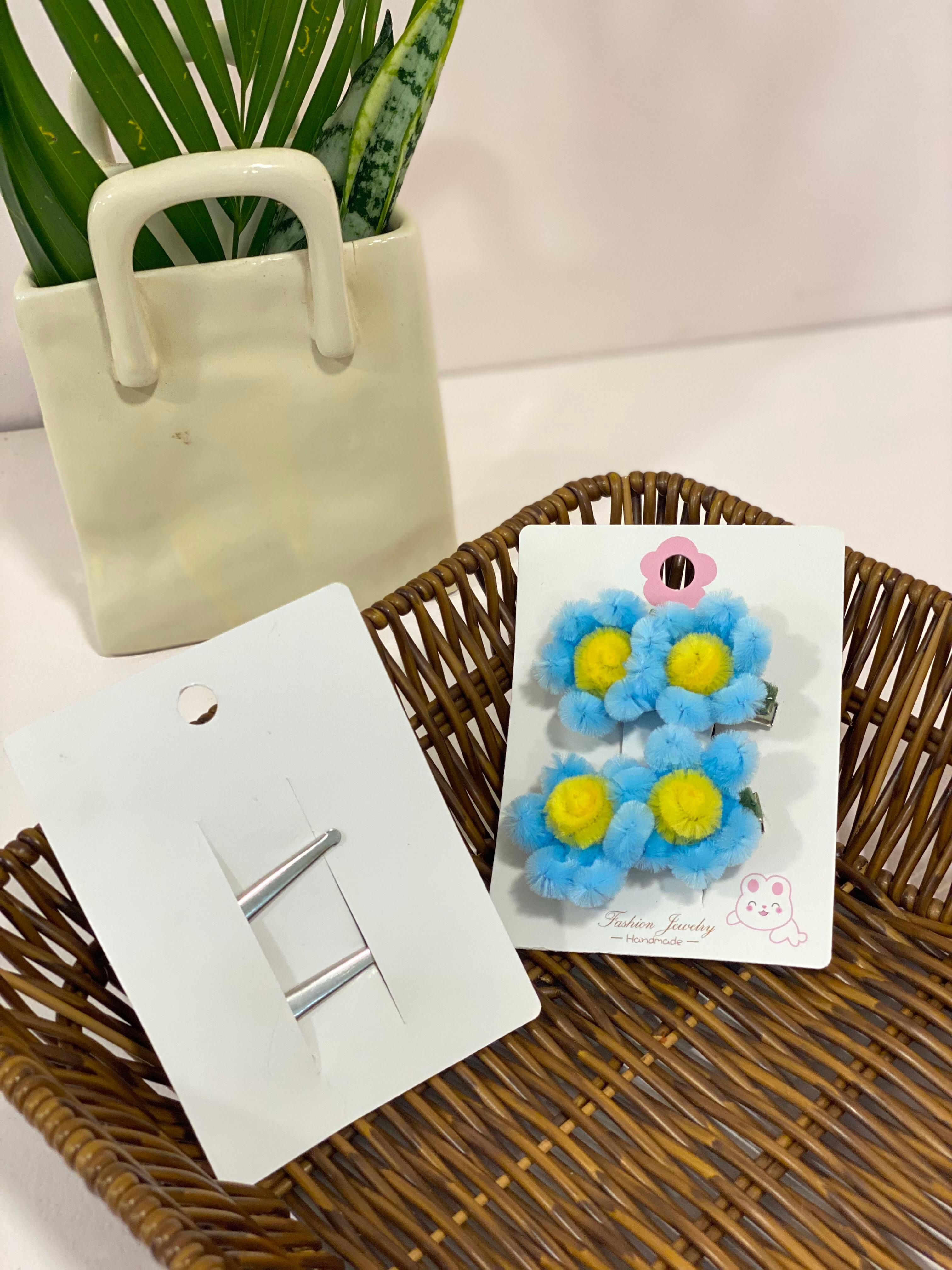 Chenille Twin-Flora Fuzzy Hair Clip Set