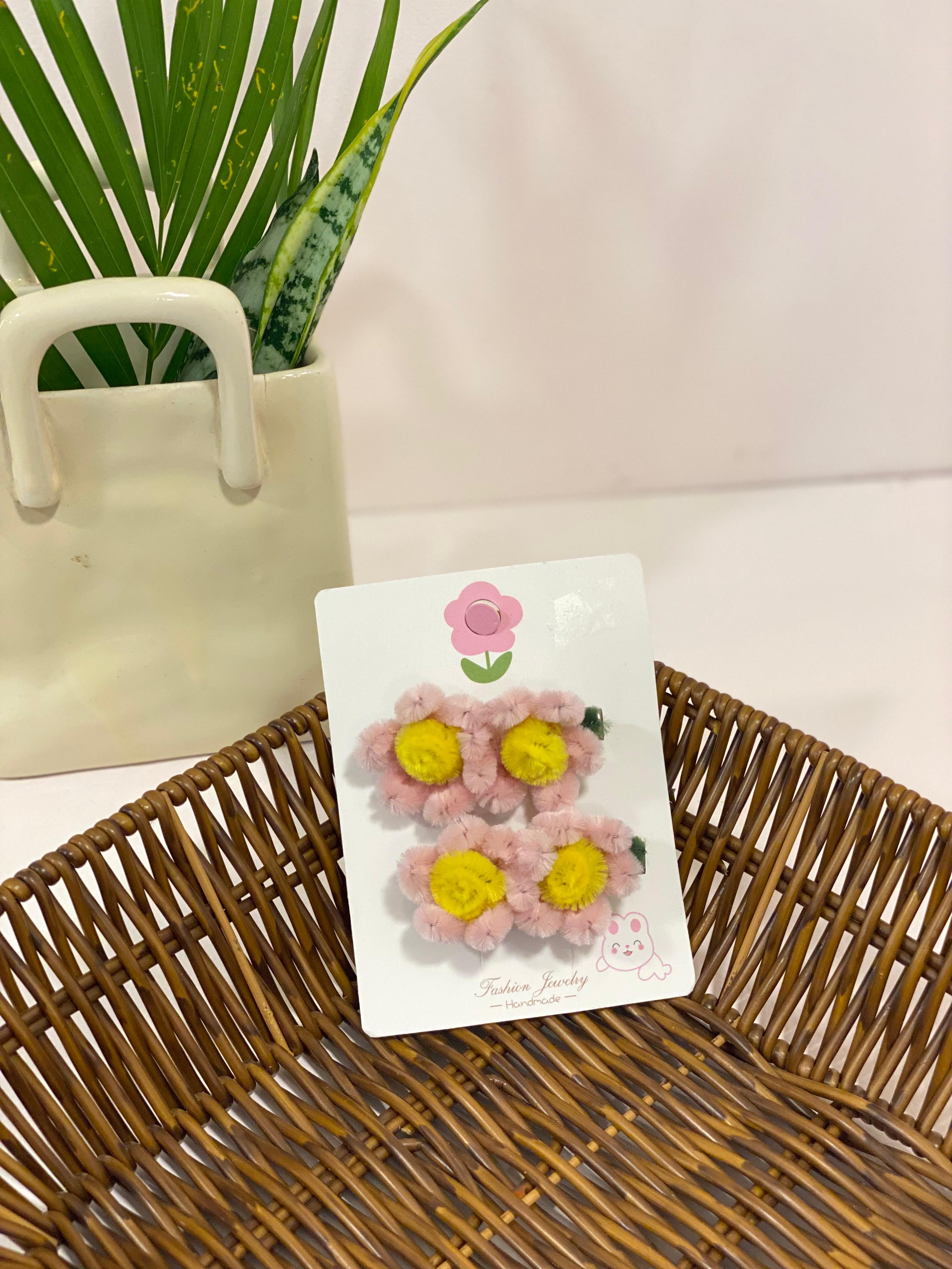Chenille Twin-Flora Fuzzy Hair Clip Set