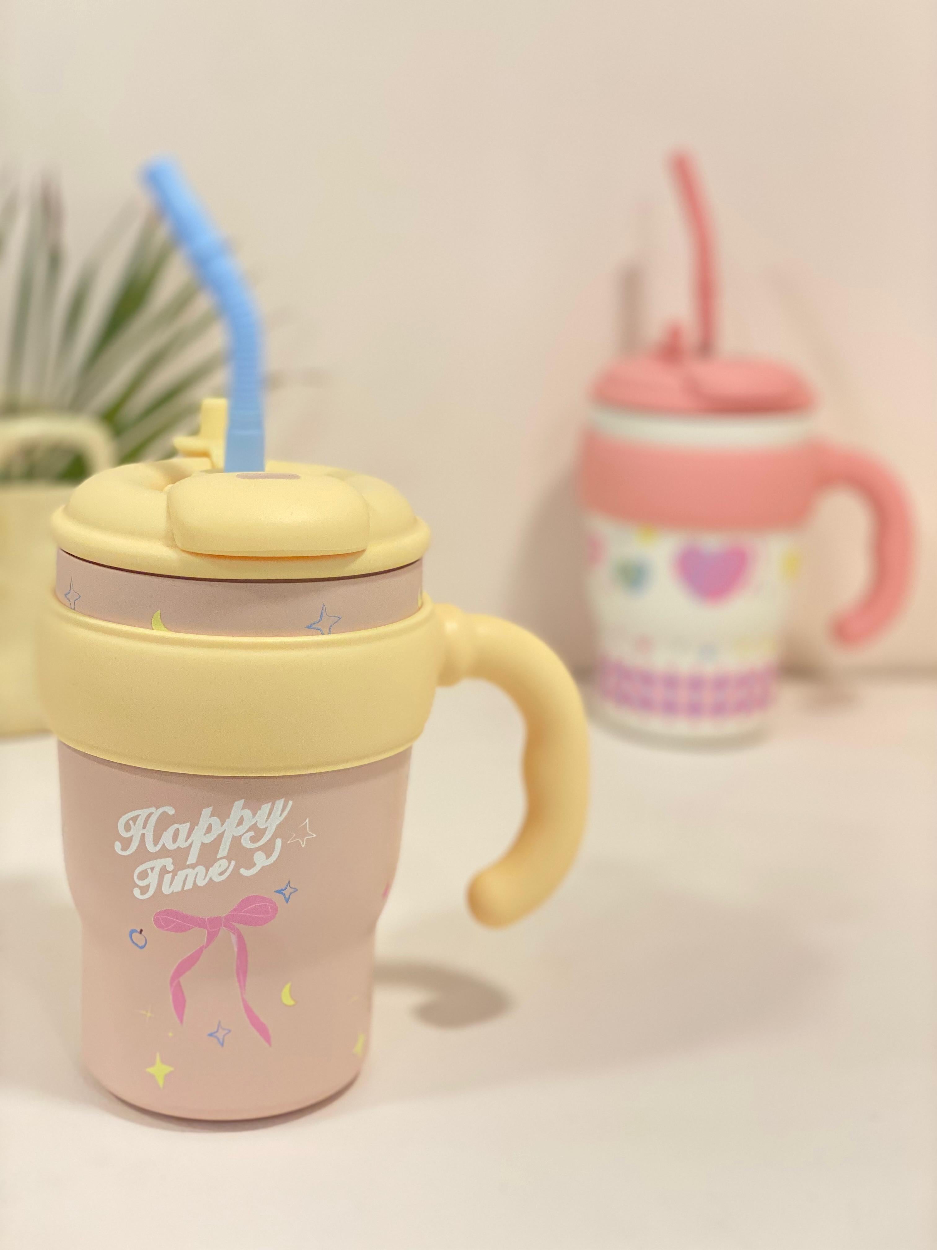 Pastel "Happy Time" Thermal Travel Mug with Straw & Infuser Medium