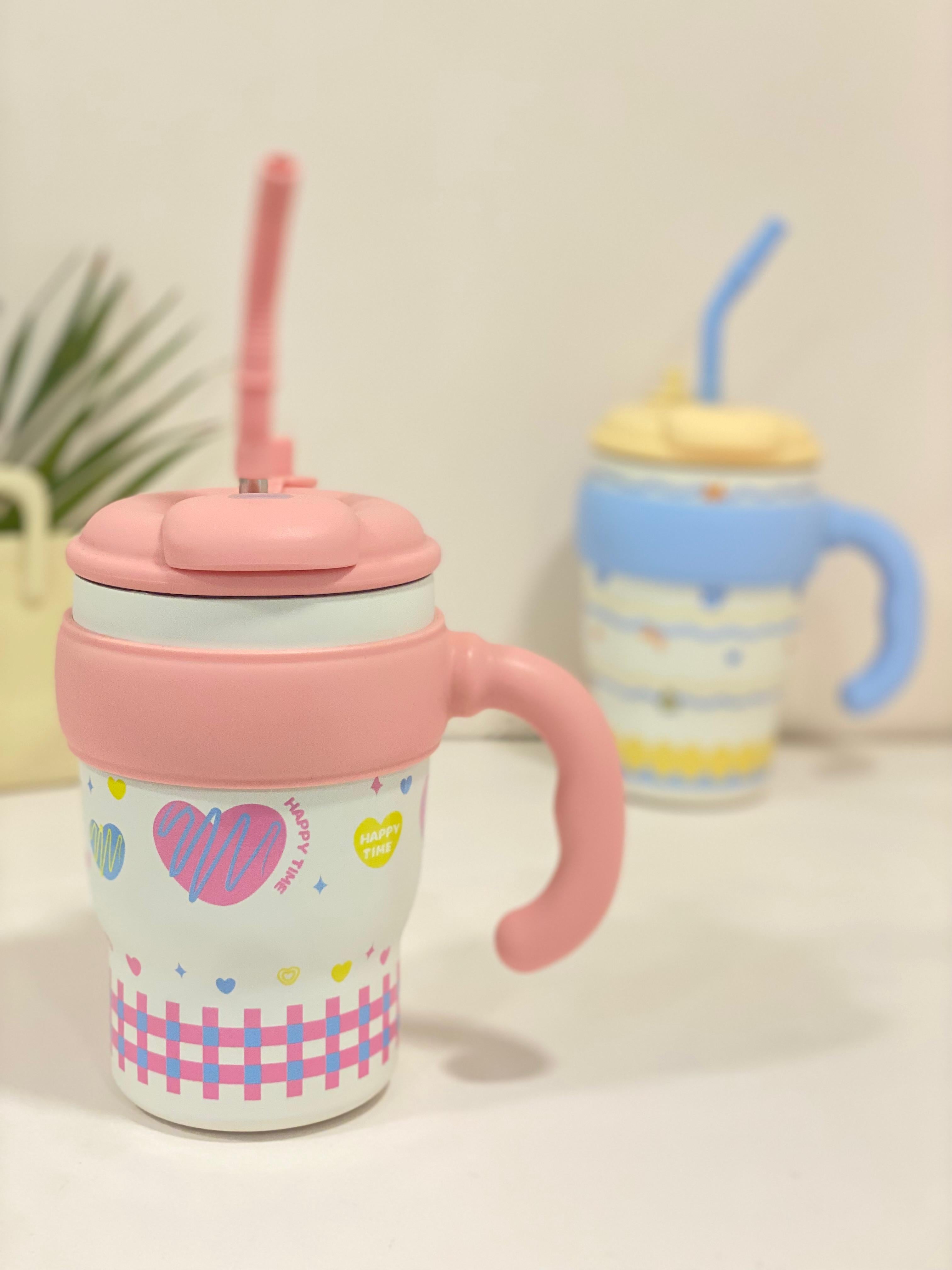 Pastel "Happy Time" Thermal Travel Mug with Straw & Infuser Medium