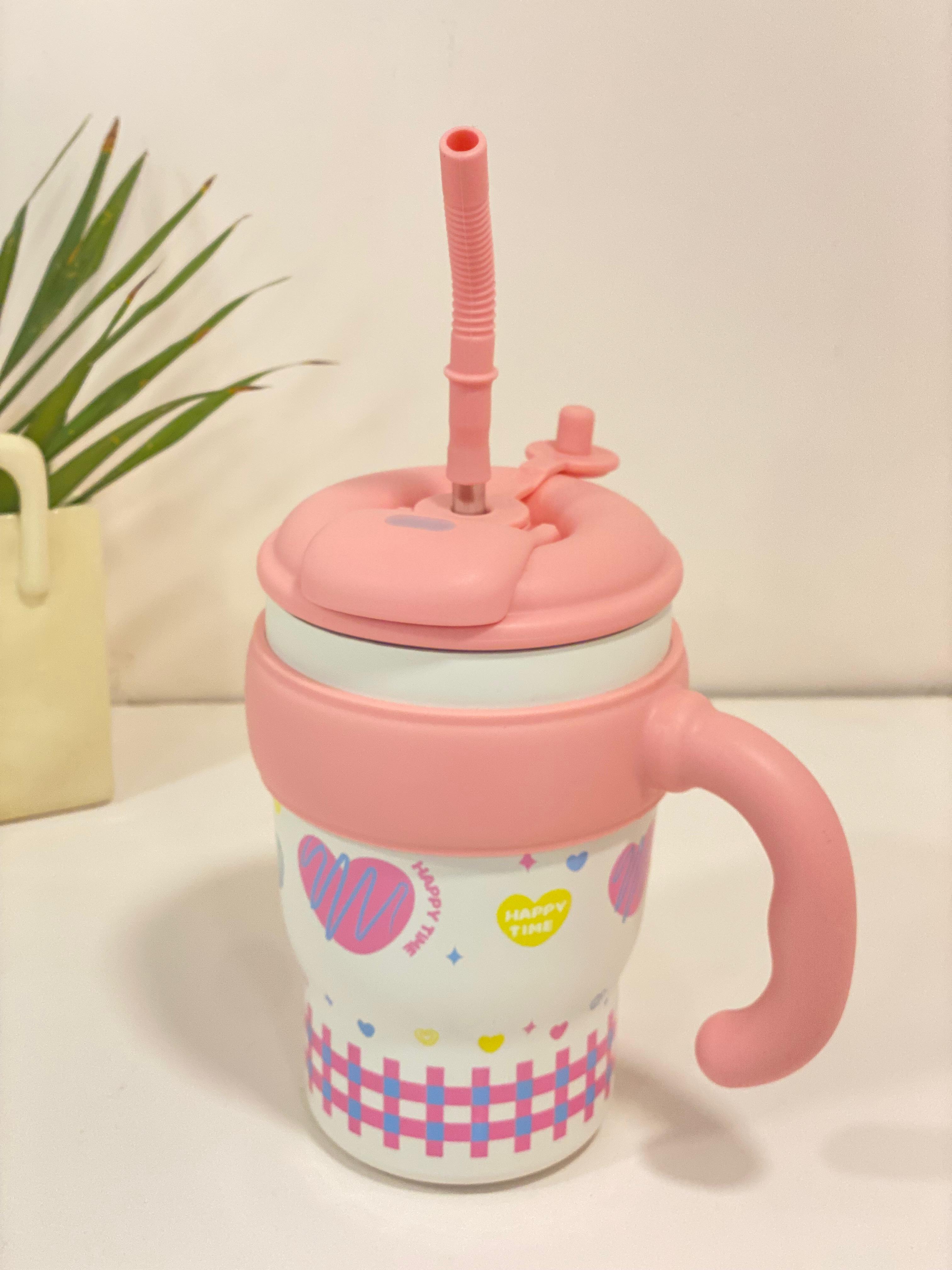 Pastel "Happy Time" Thermal Travel Mug with Straw & Infuser Medium
