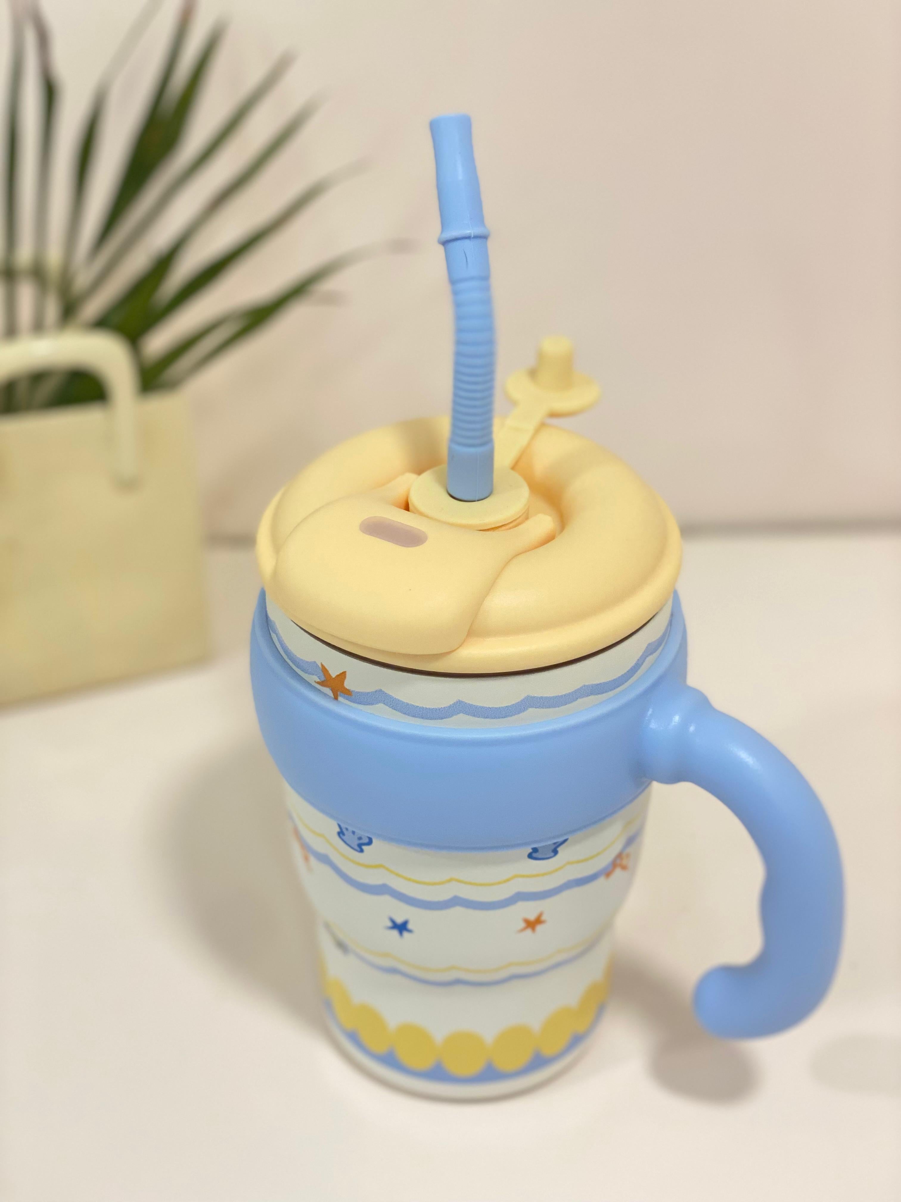 Pastel "Happy Time" Thermal Travel Mug with Straw & Infuser Medium