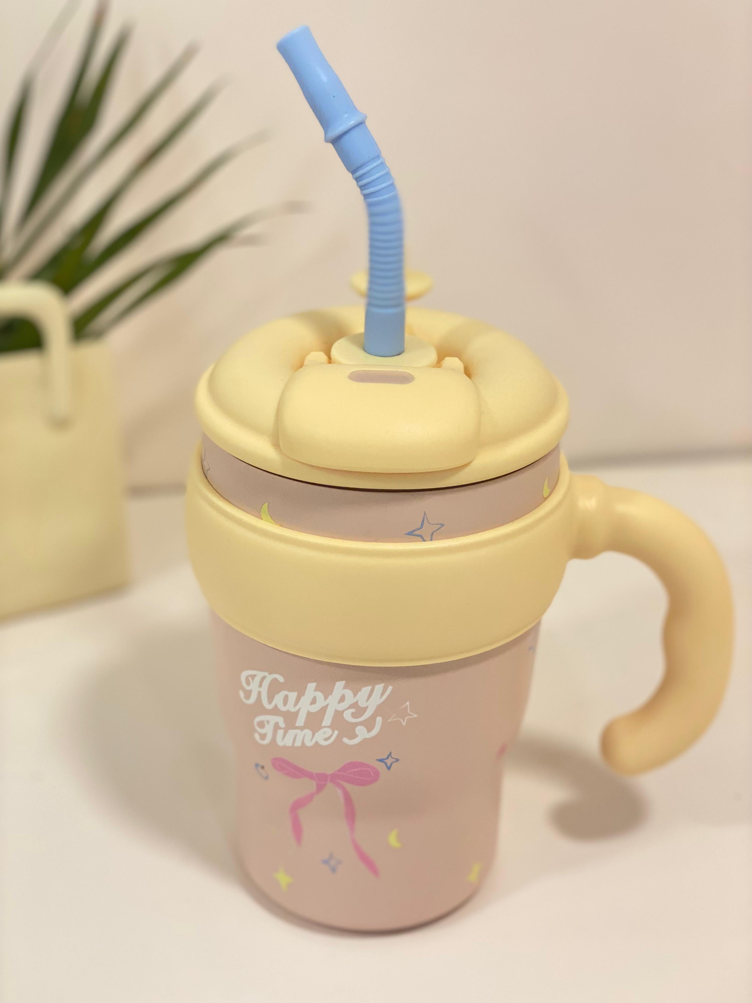 Pastel "Happy Time" Thermal Travel Mug with Straw & Infuser Medium