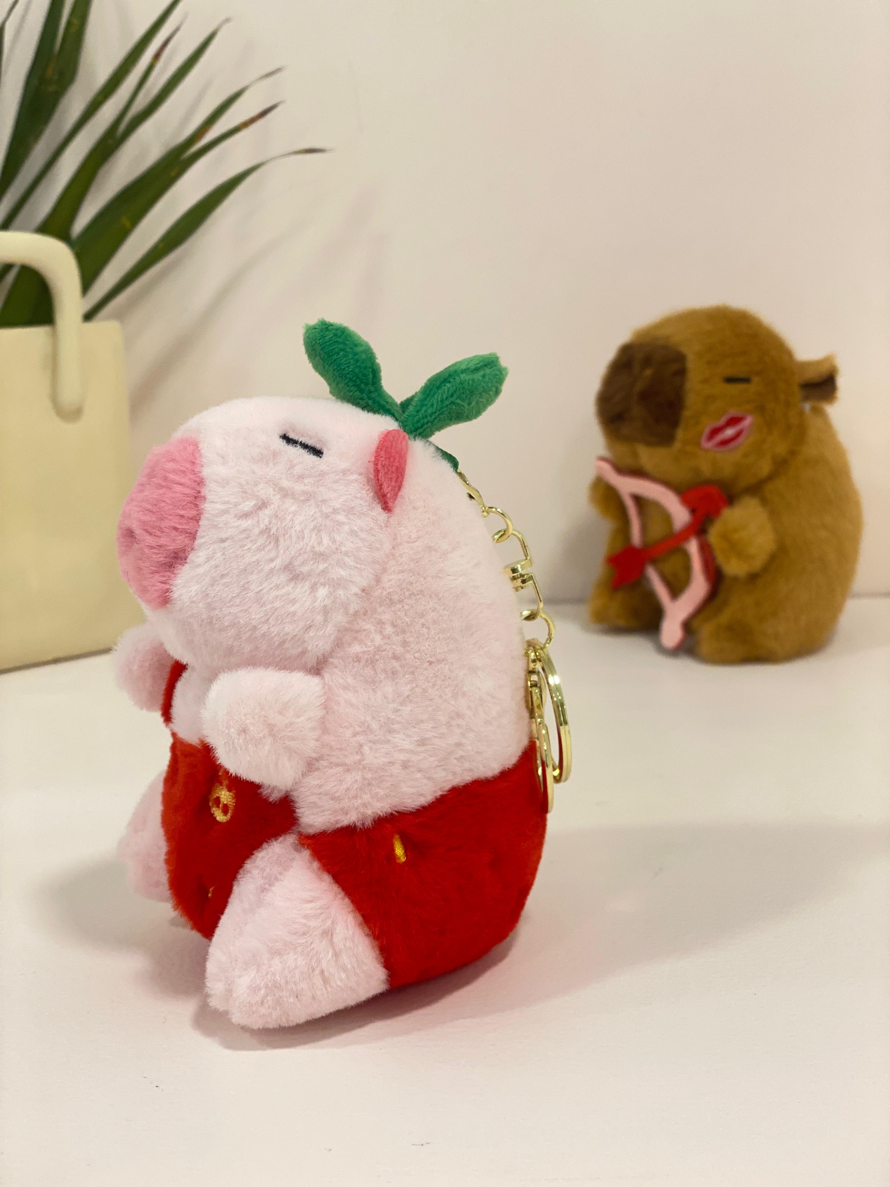 Valentine Cupid Capybara & Strawberry Pig Plush Keychains