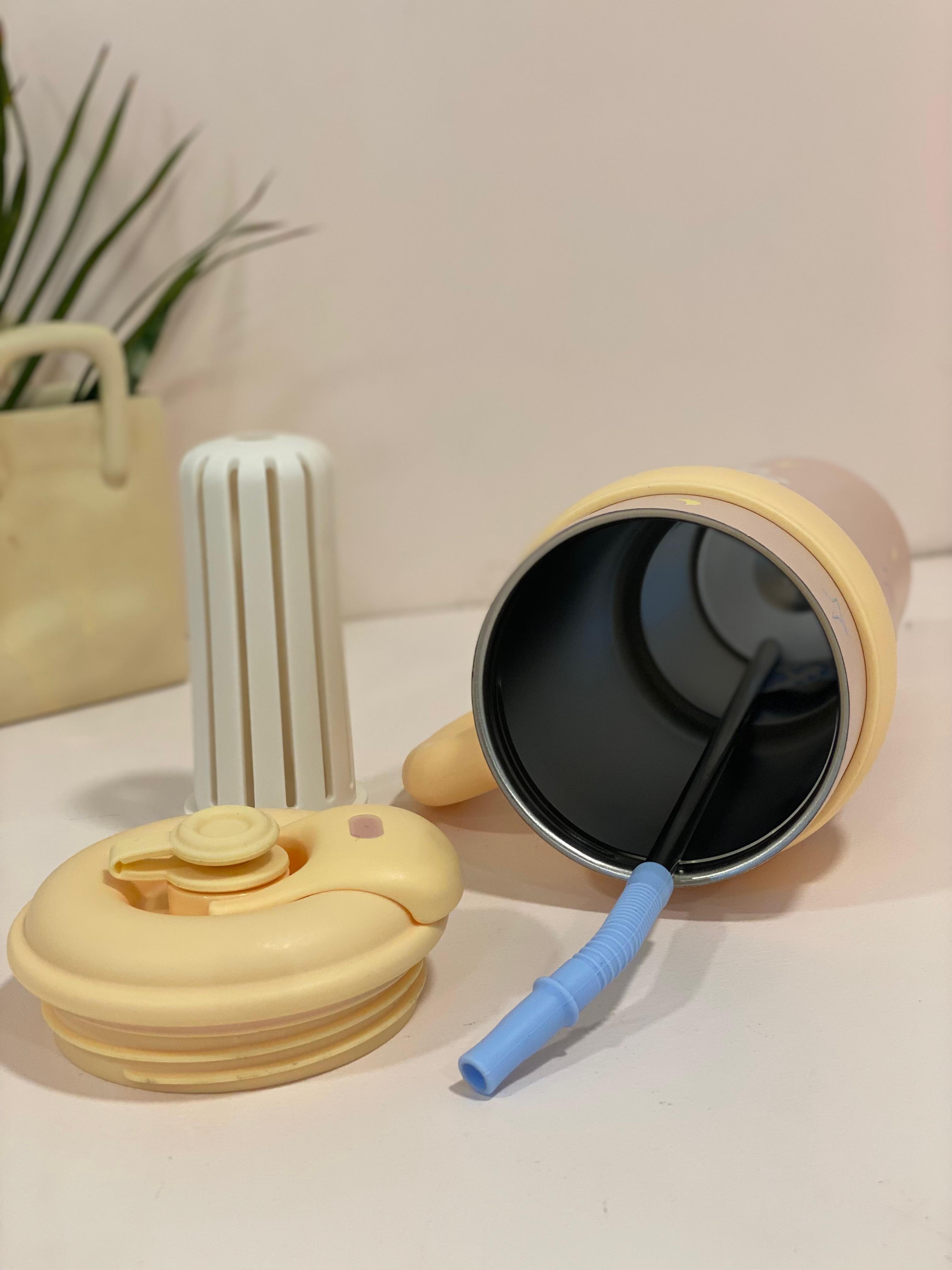 Pastel "Happy Time" Thermal Travel Mug with Straw & Infuser