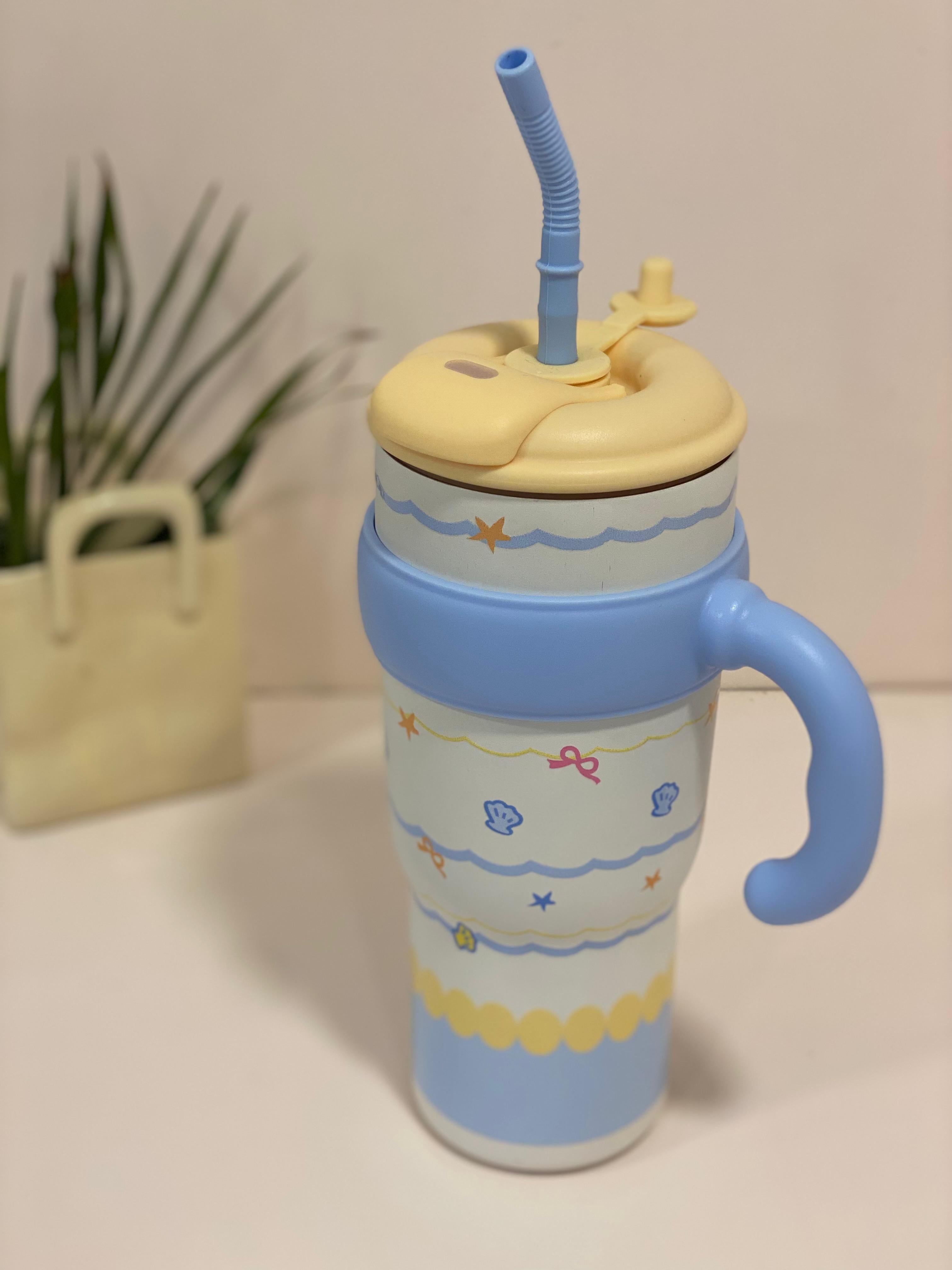 Pastel "Happy Time" Thermal Travel Mug with Straw & Infuser