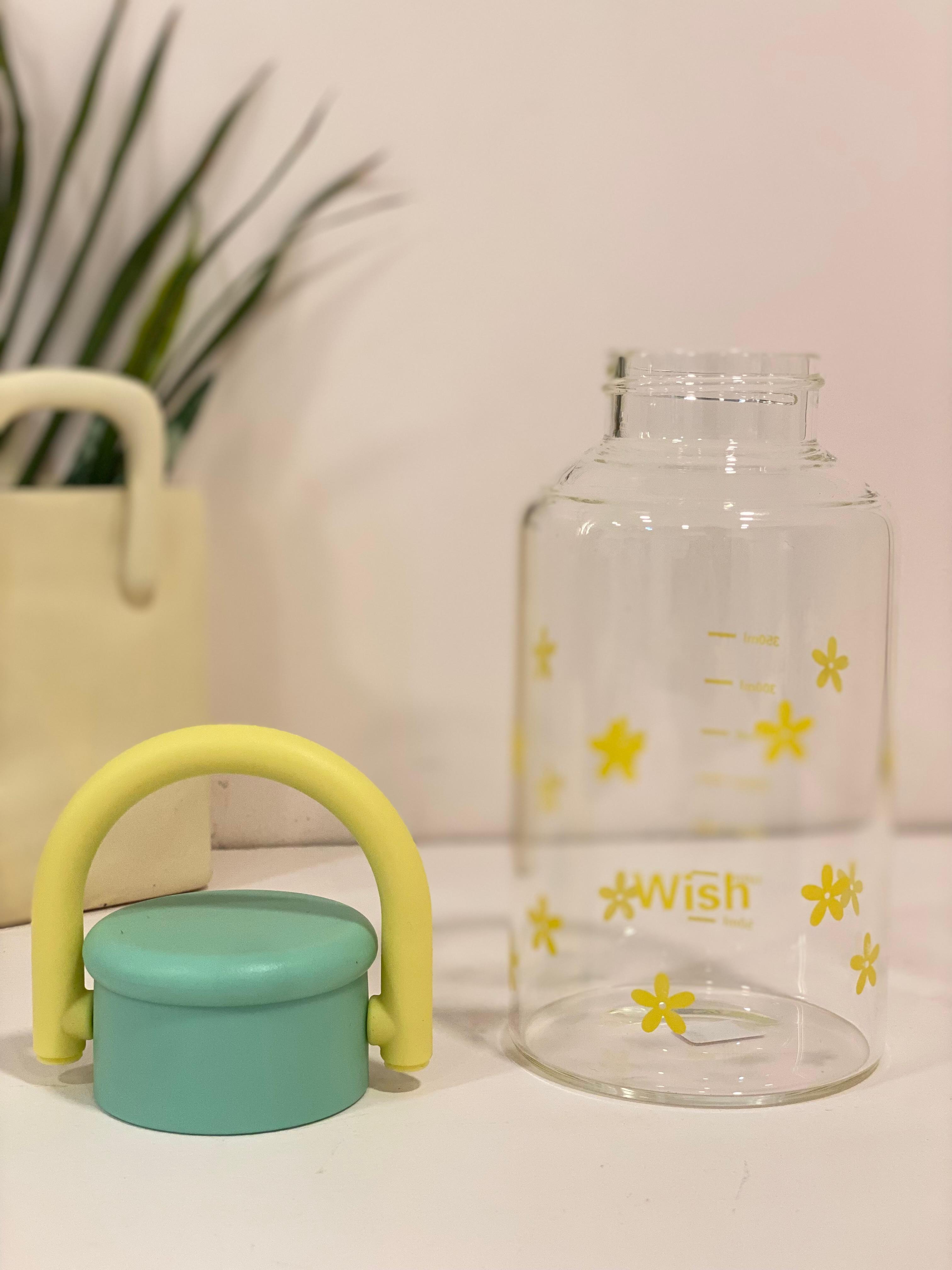 Whimsical High-Borosilicate Glass Water Bottle with Arch Handle
