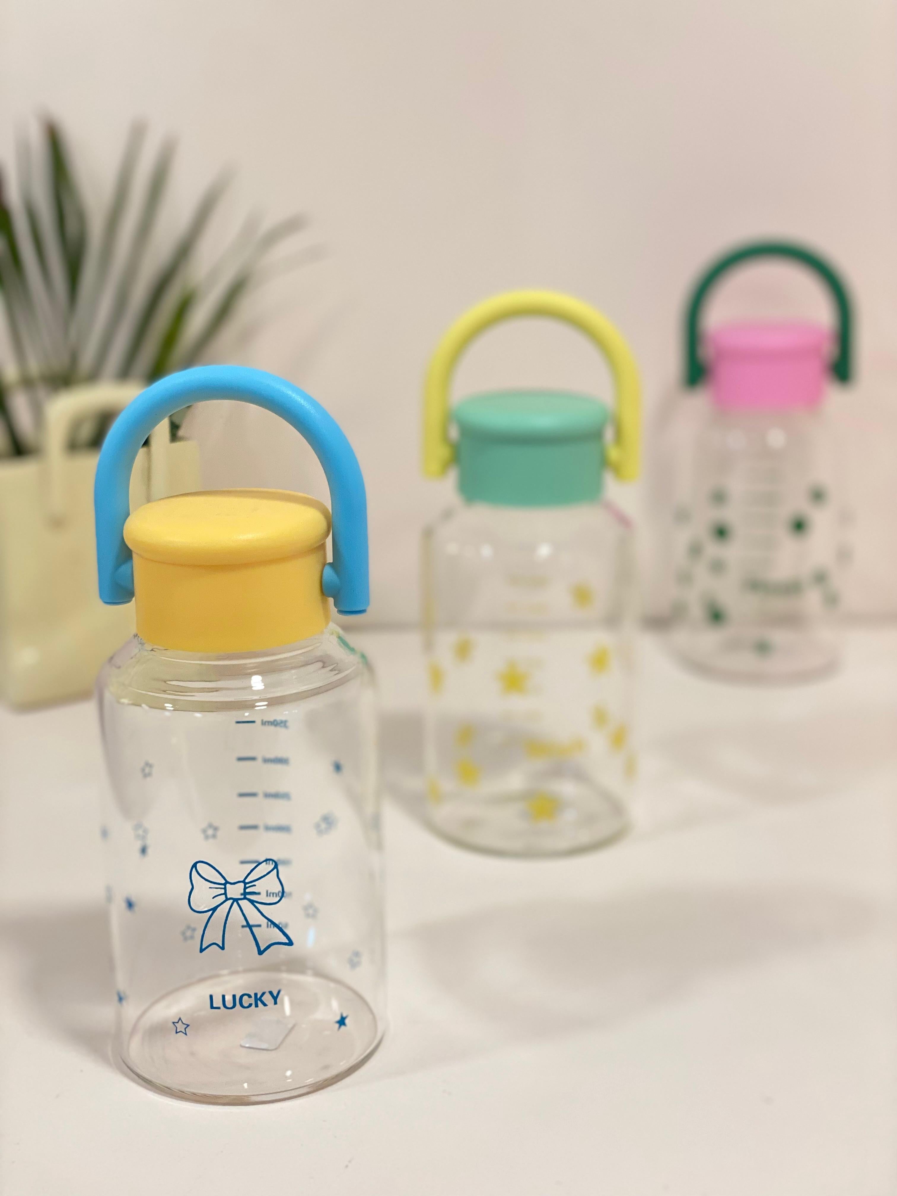 Whimsical High-Borosilicate Glass Water Bottle with Arch Handle