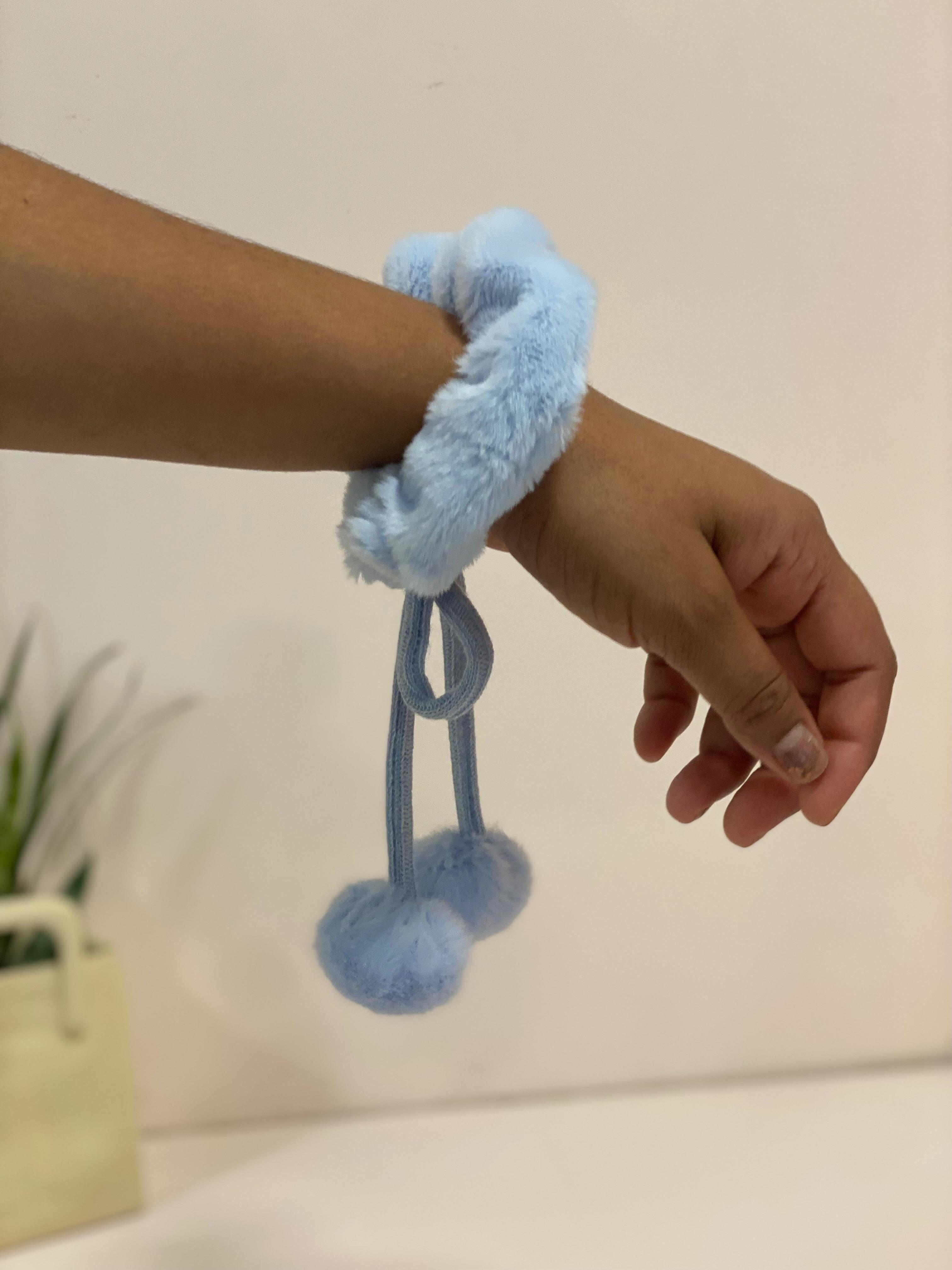Plush Faux-Fur Pom-Pom Accent Scrunchie