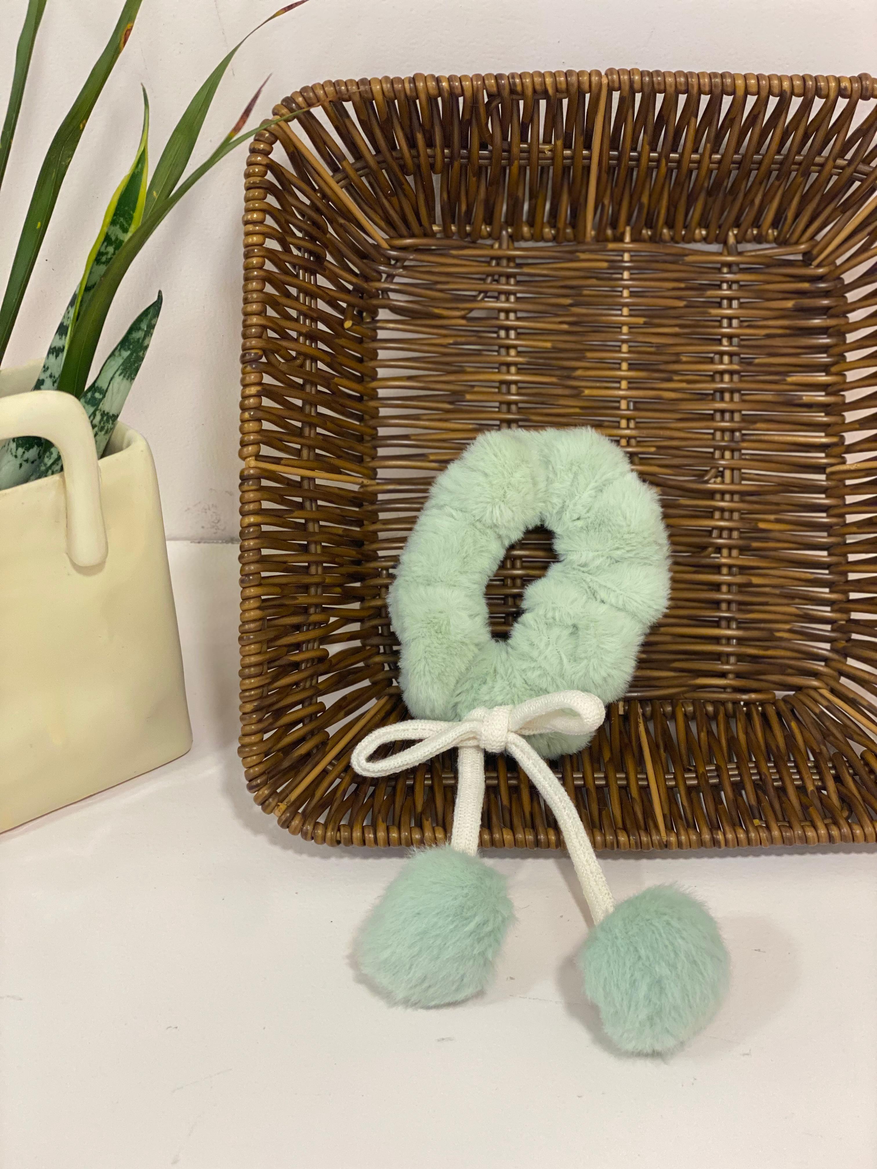 Plush Faux-Fur Pom-Pom Accent Scrunchie