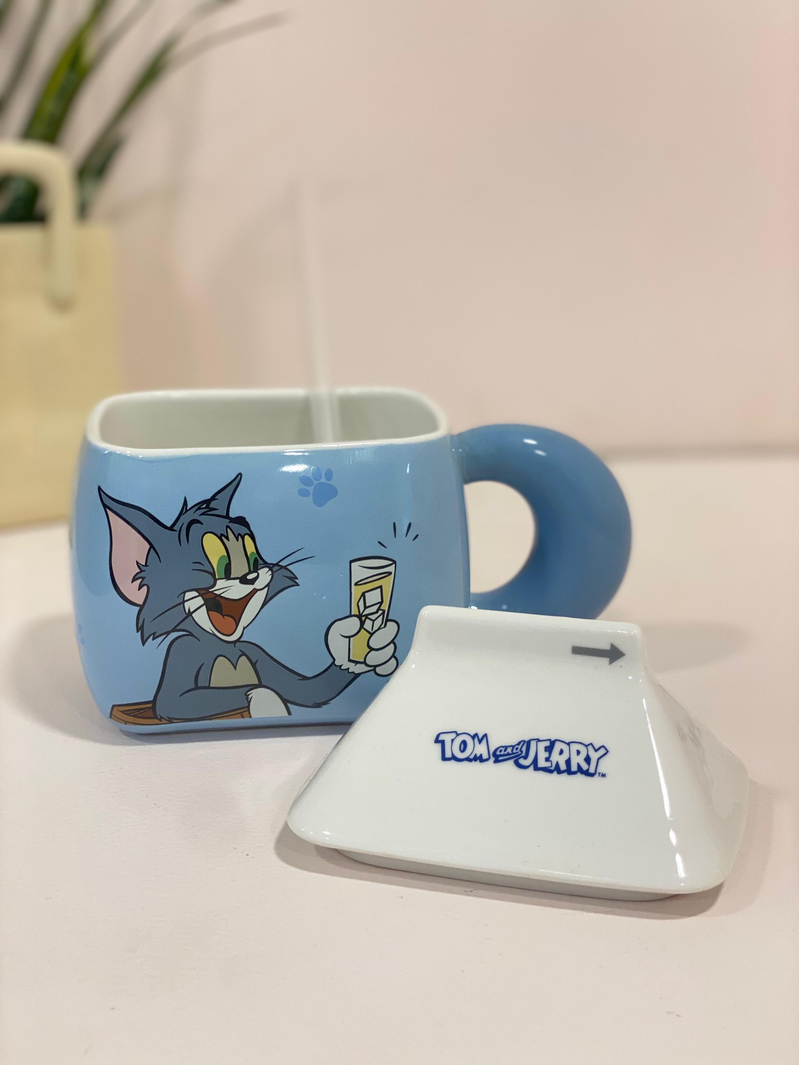 Tom and Jerry Milk-Carton Ceramic Mug with Lid & Straw
