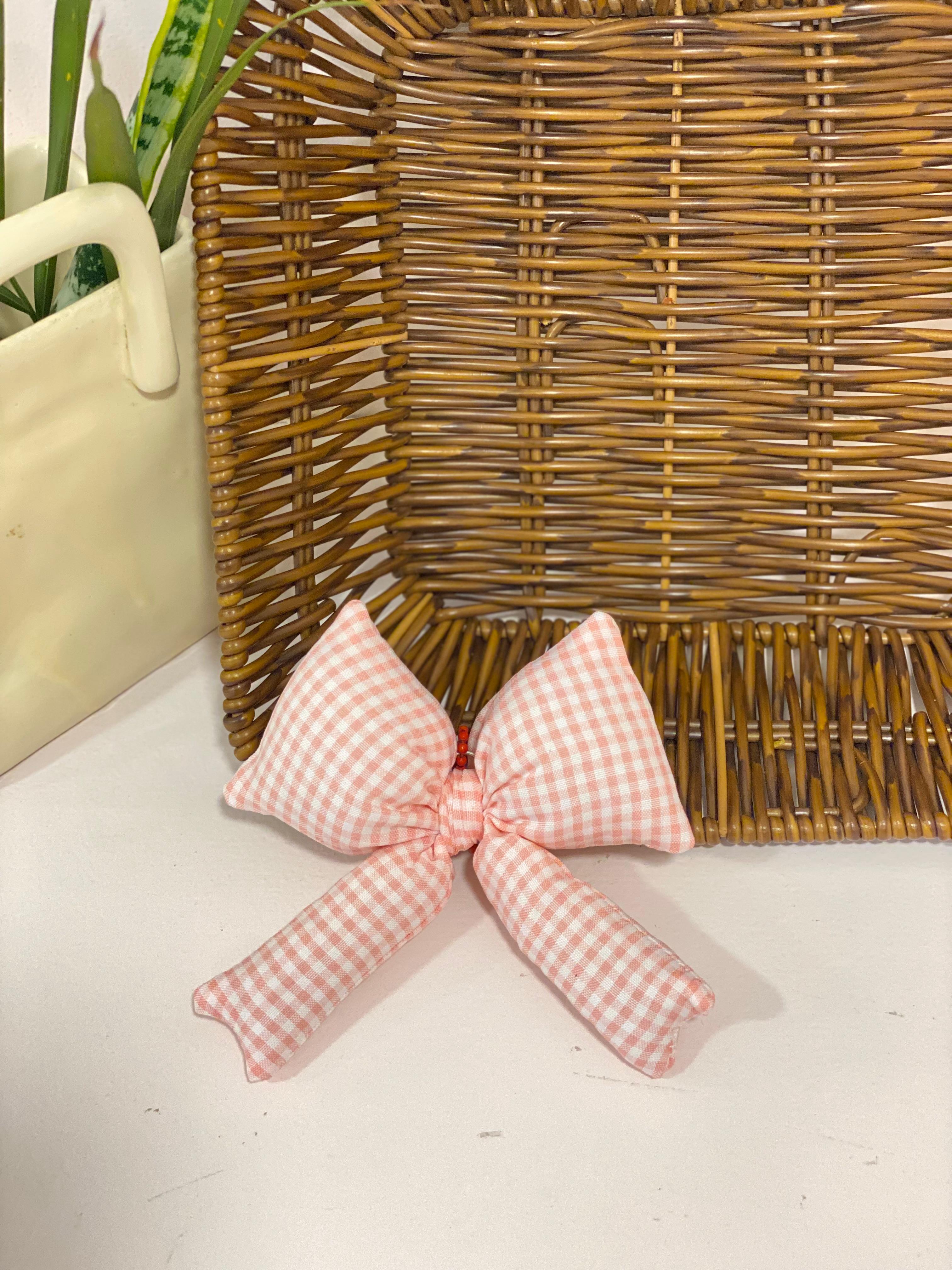 Gingham Check Puffy Bow Keychain Charm