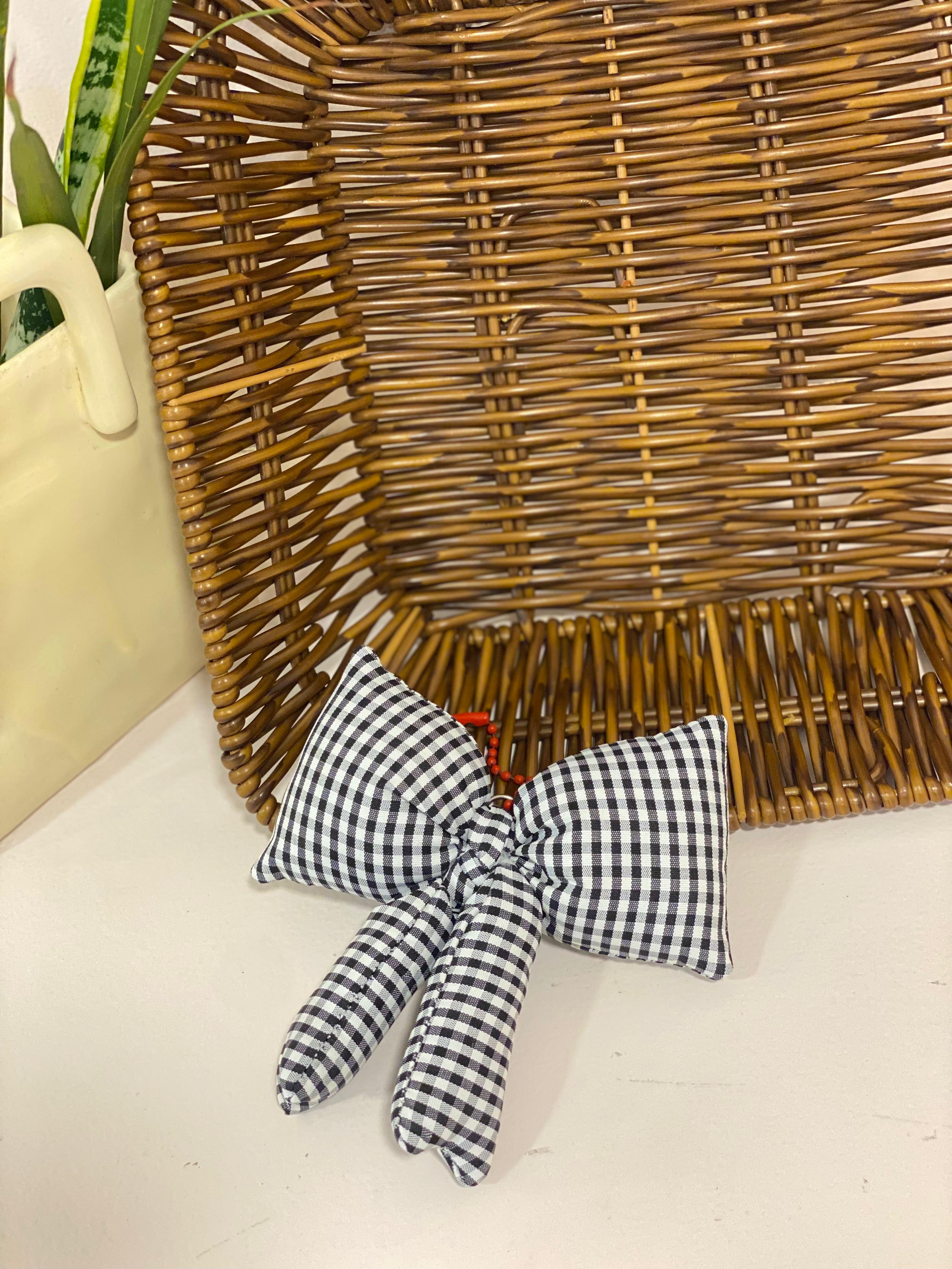 Gingham Check Puffy Bow Keychain Charm