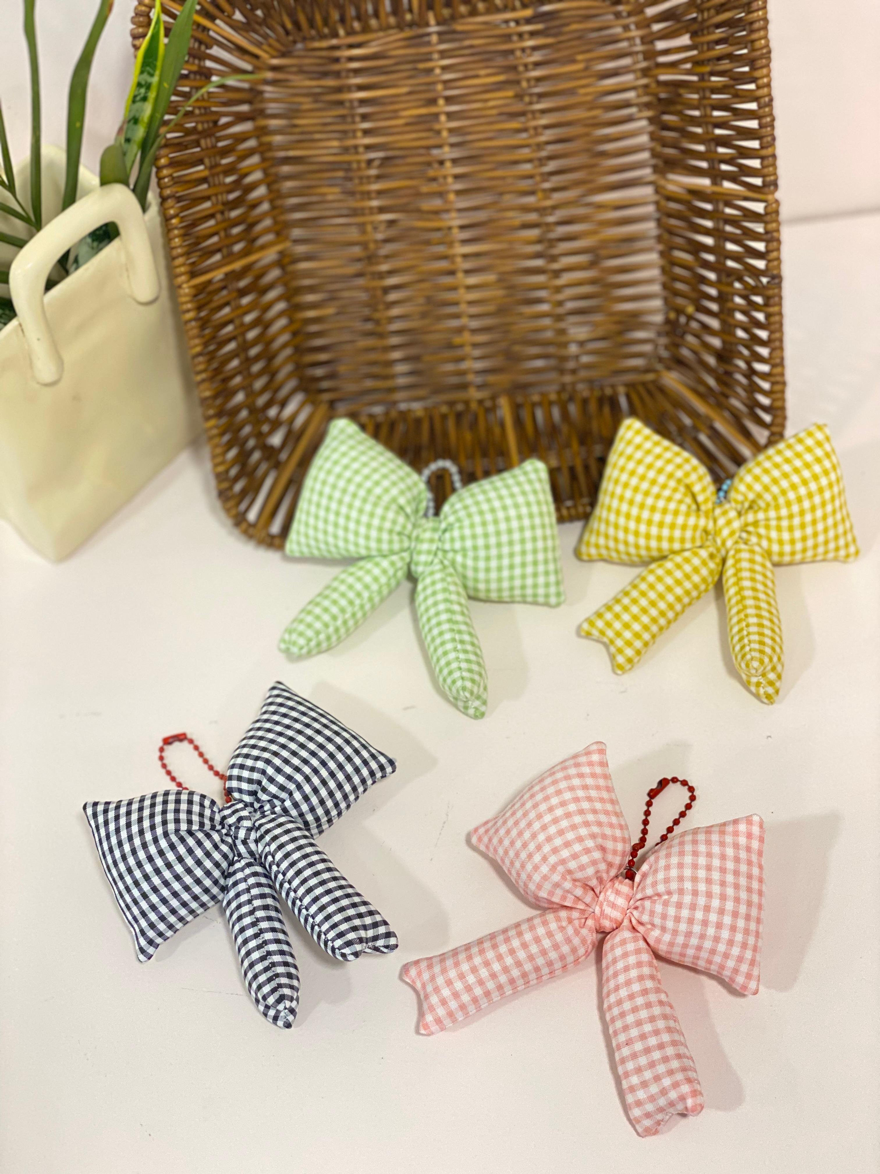 Gingham Check Puffy Bow Keychain Charm