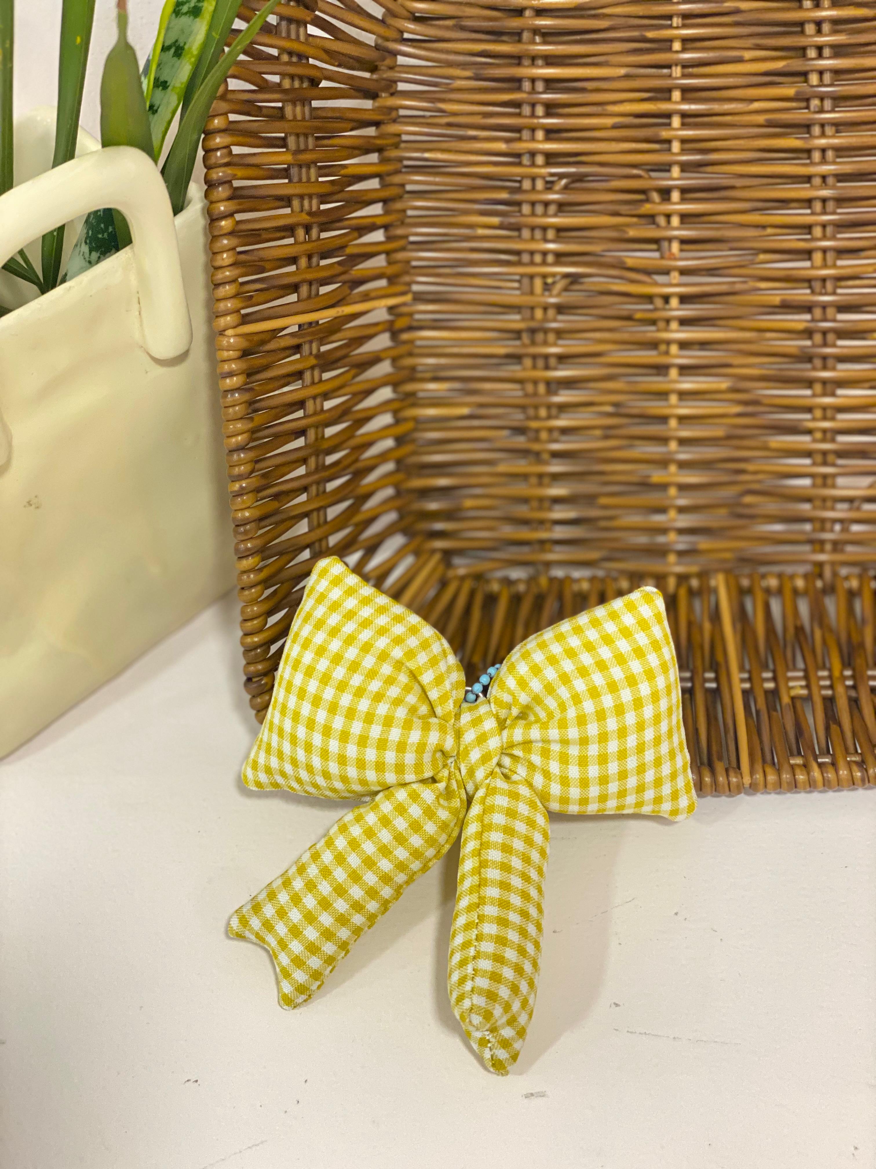 Gingham Check Puffy Bow Keychain Charm