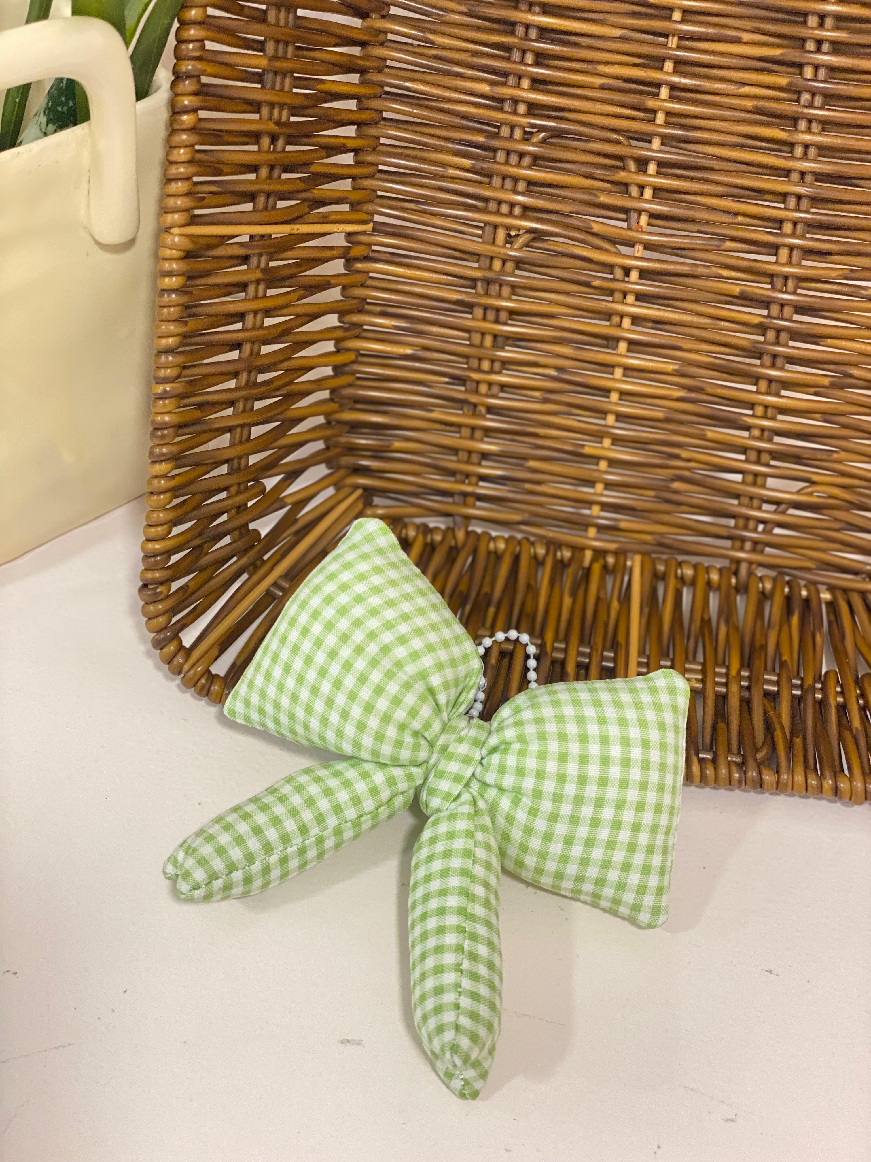 Gingham Check Puffy Bow Keychain Charm
