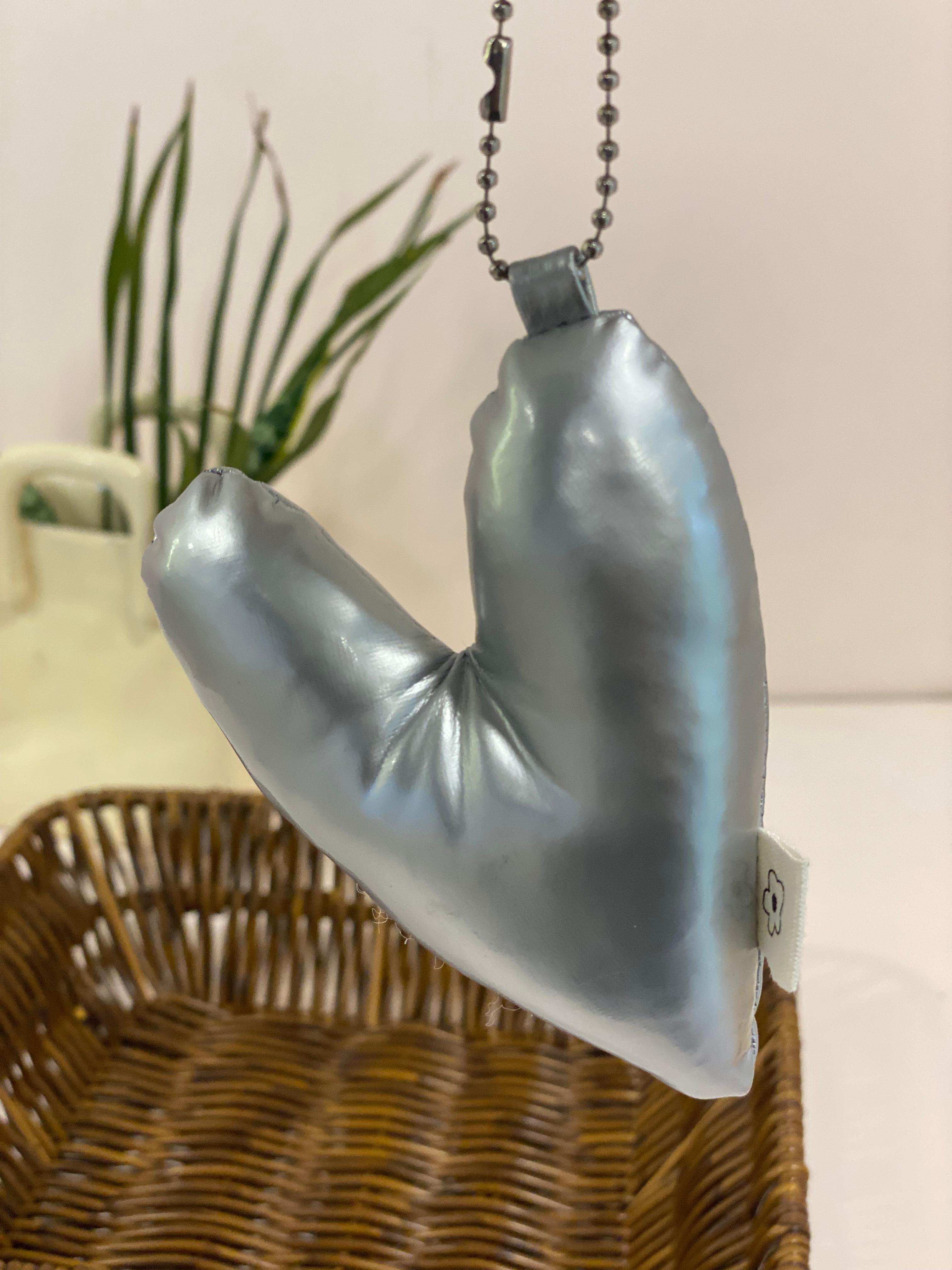 Puffy Metallic Heart Keychain Charm