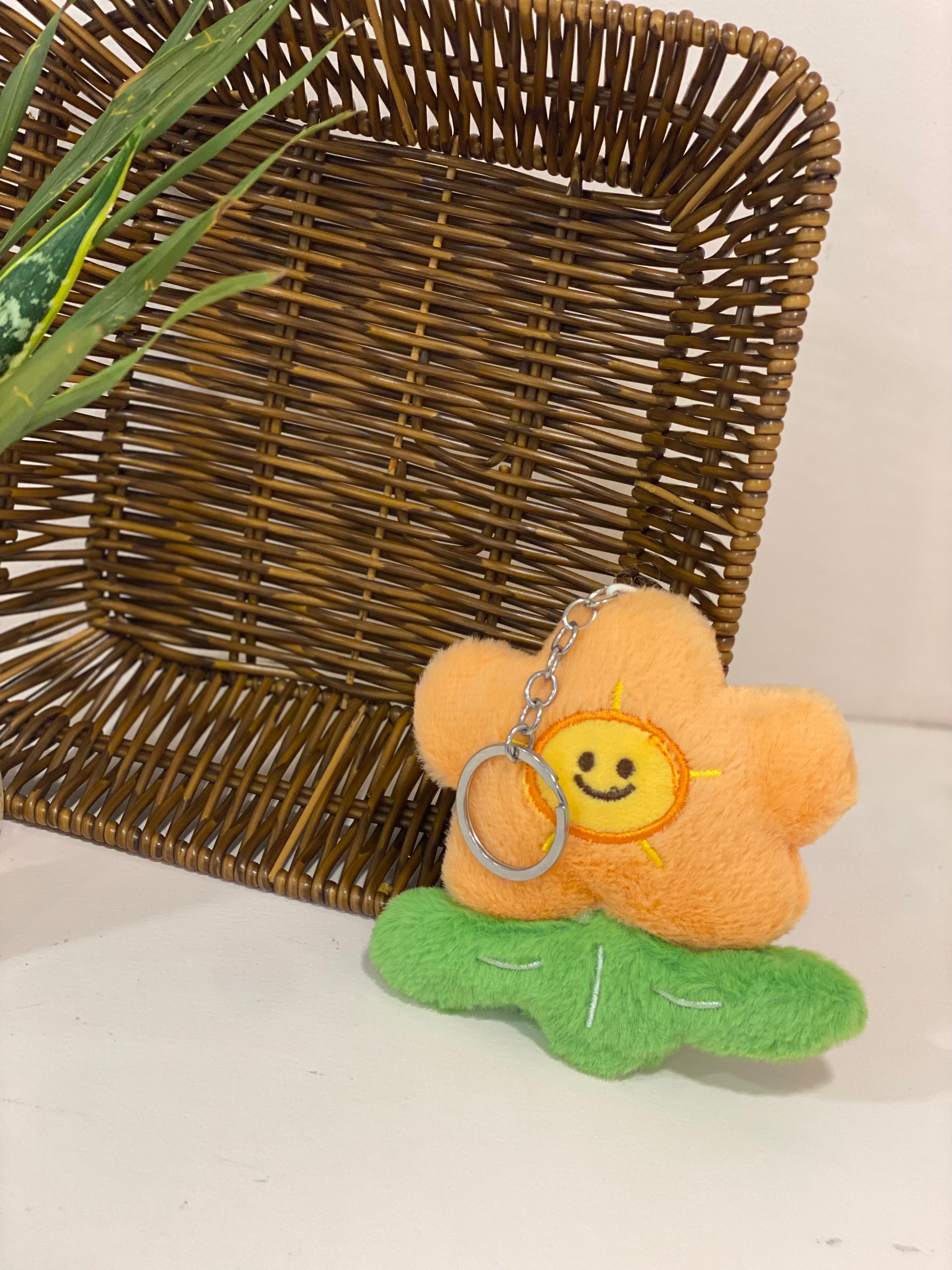 Plush Smiling Sun Flower Keychain Charm