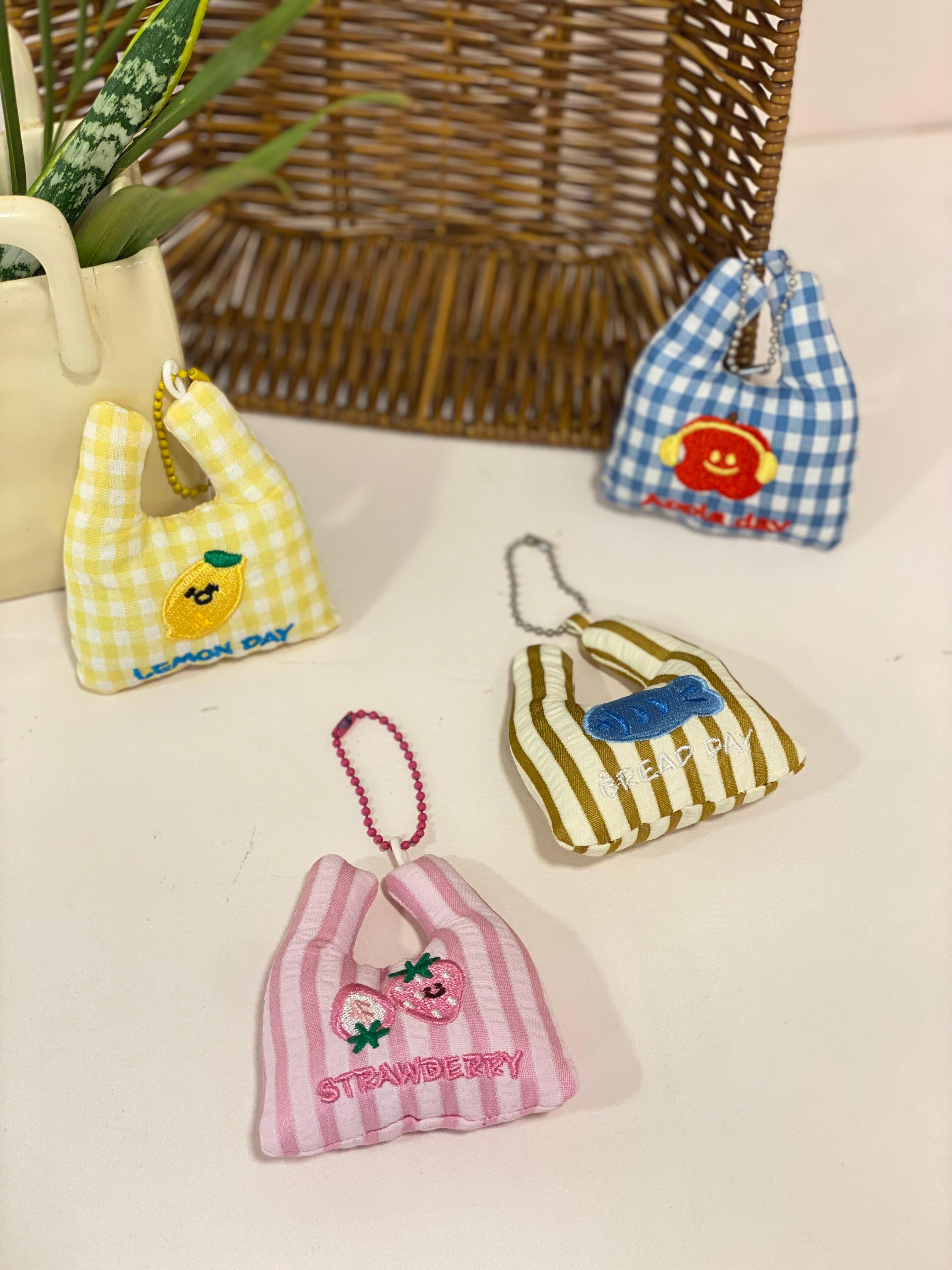 Miniature Tote Bag Fabric Keychain Charm