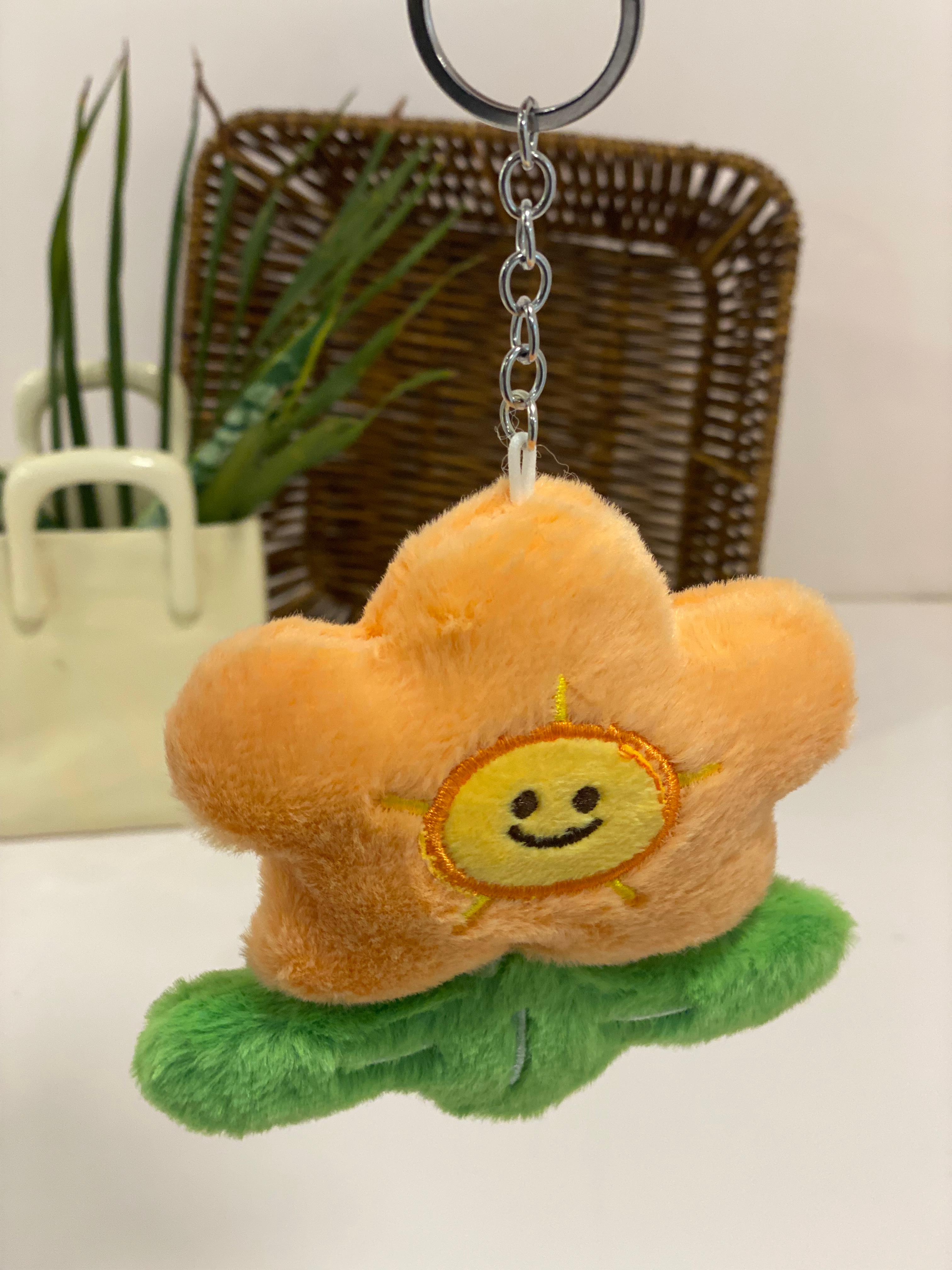 Plush Smiling Sun Flower Keychain Charm