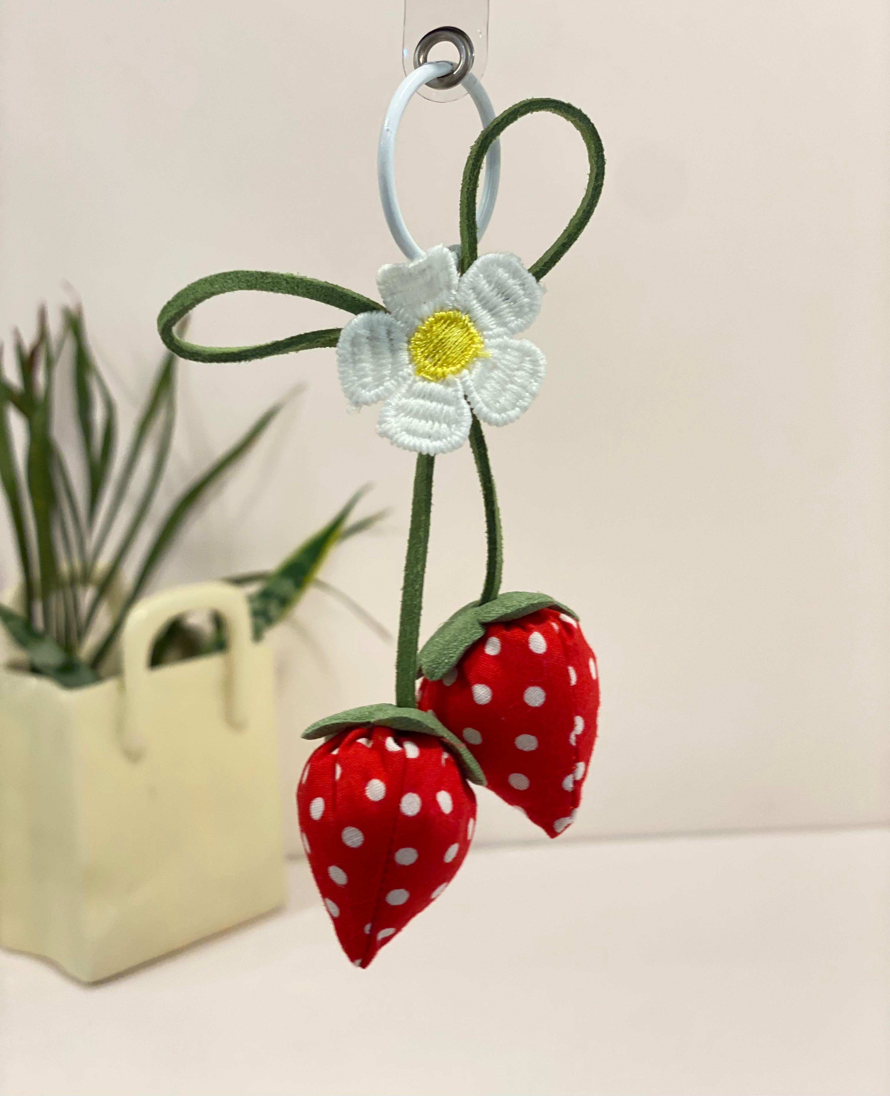 Puffy Strawberry & Blossom Phone Charm