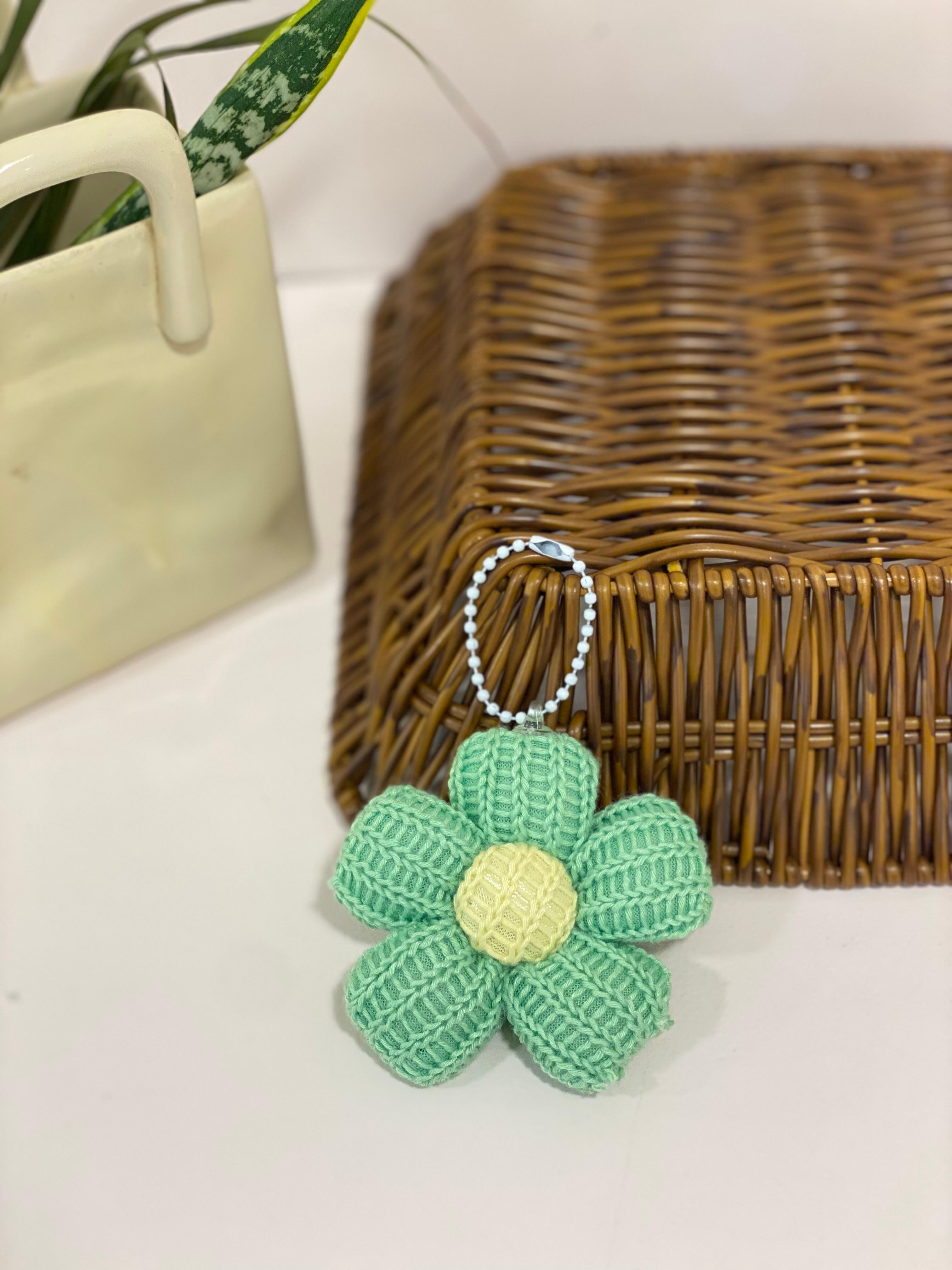 Chunky Knit Ribbed Flower Keychain Charm